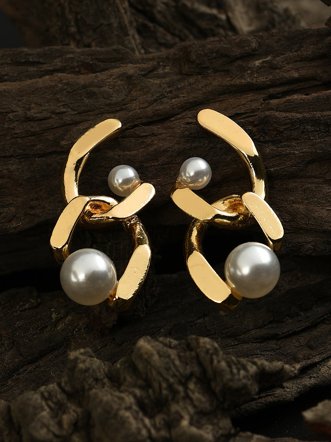 Gold-toned White Contemporary Drop Earrings