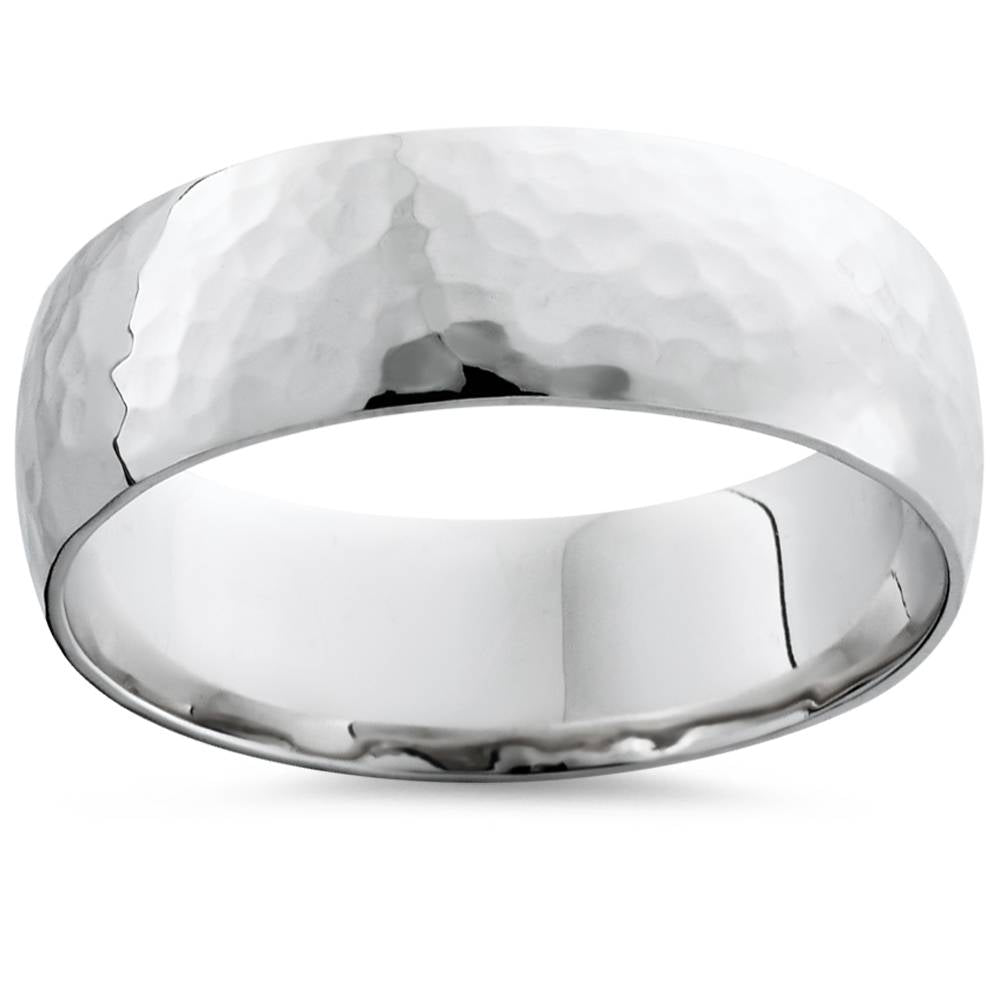 7mm Polished Hammered Wedding Band 10K White Gold Size Selectable