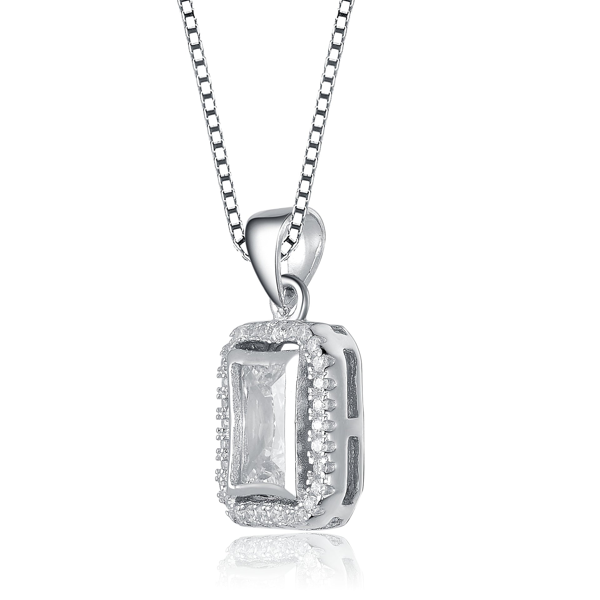 C.z. Sterling Silver Rhodium Plated Rectangle Pendant