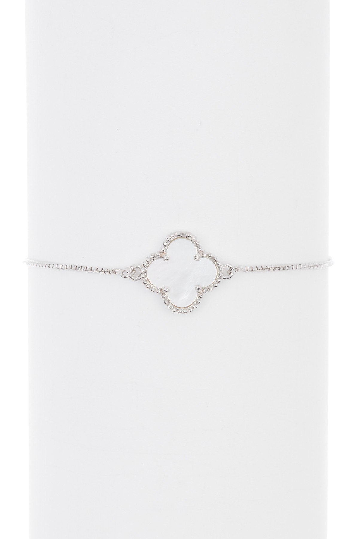 Adjustable Bolo White Mother of Pearl Flower Bracelet silver