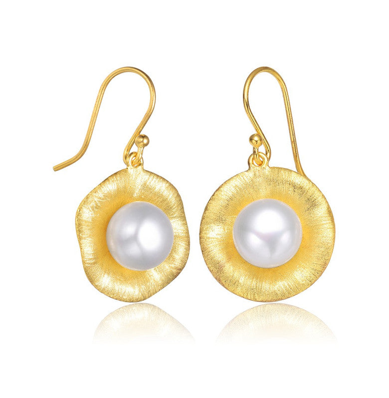 Sterling Silver Gold Plated Freshwater Pearl Hook Earrings