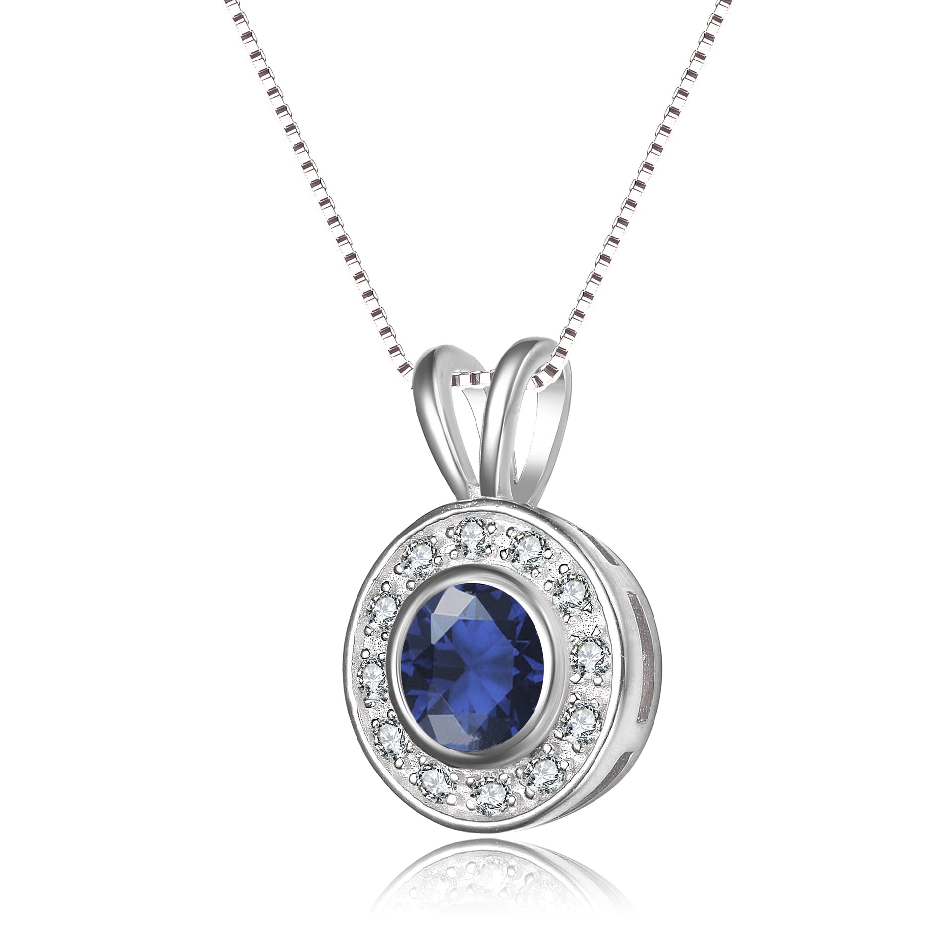 Sterling Silver Blue Cubic Zirconia Round Necklace
