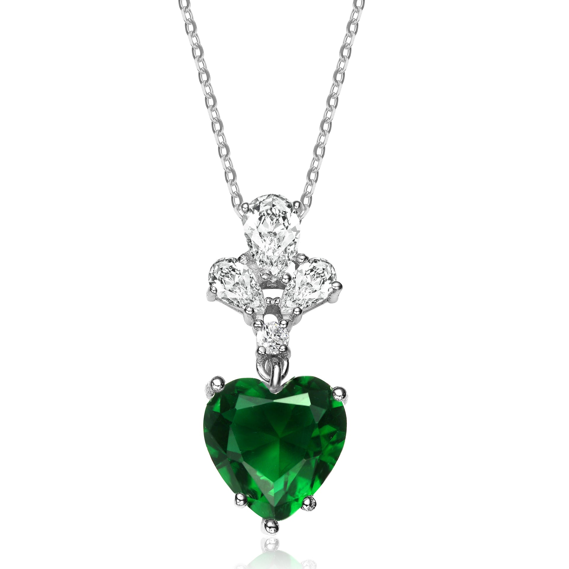 Sterling Silver Green Cubic Zirconia Heart Pendant Necklace