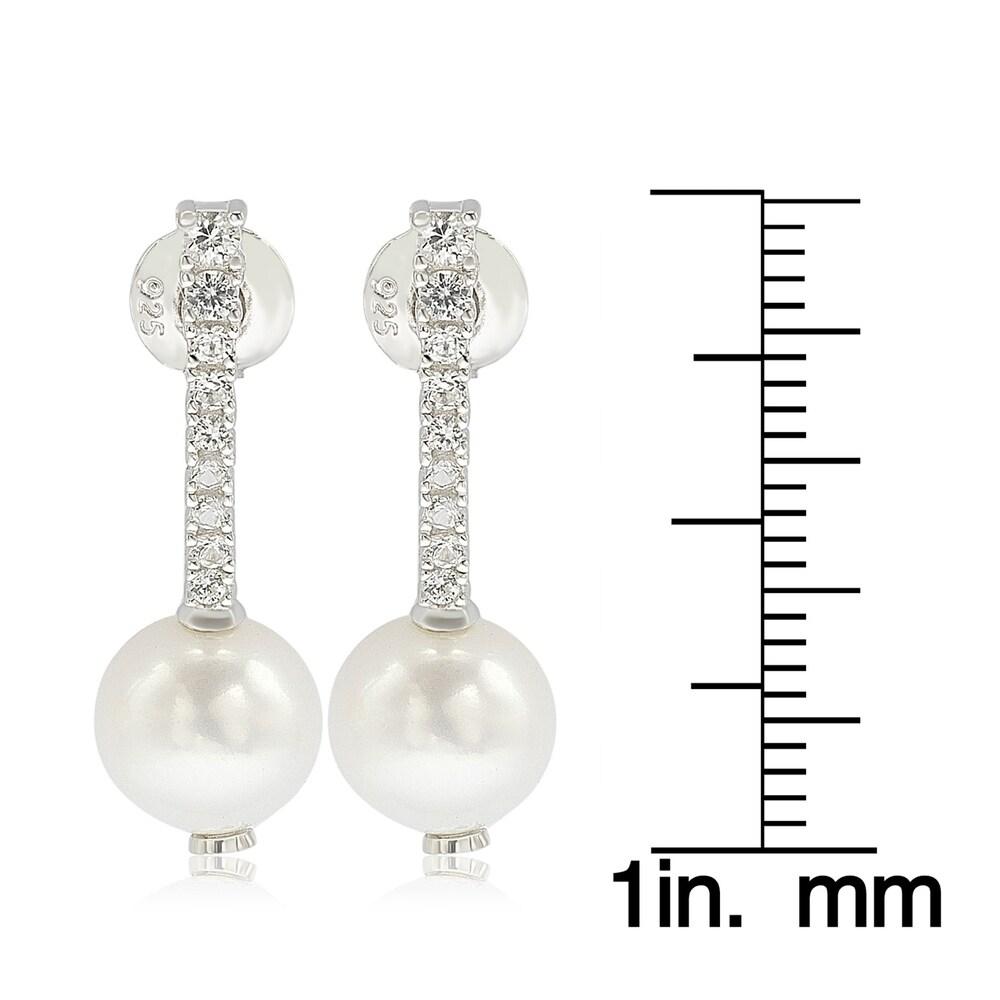 Suzy Levian Sterling Silver Pearl & White Sapphire Dangle Earrings