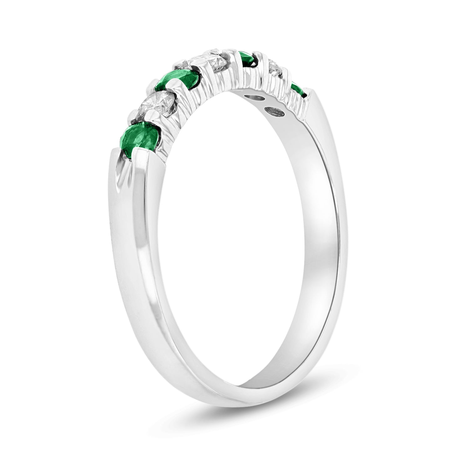 14K Gold Ring 0.35ct tw Round Diamonds and Emeralds Prong Set Band