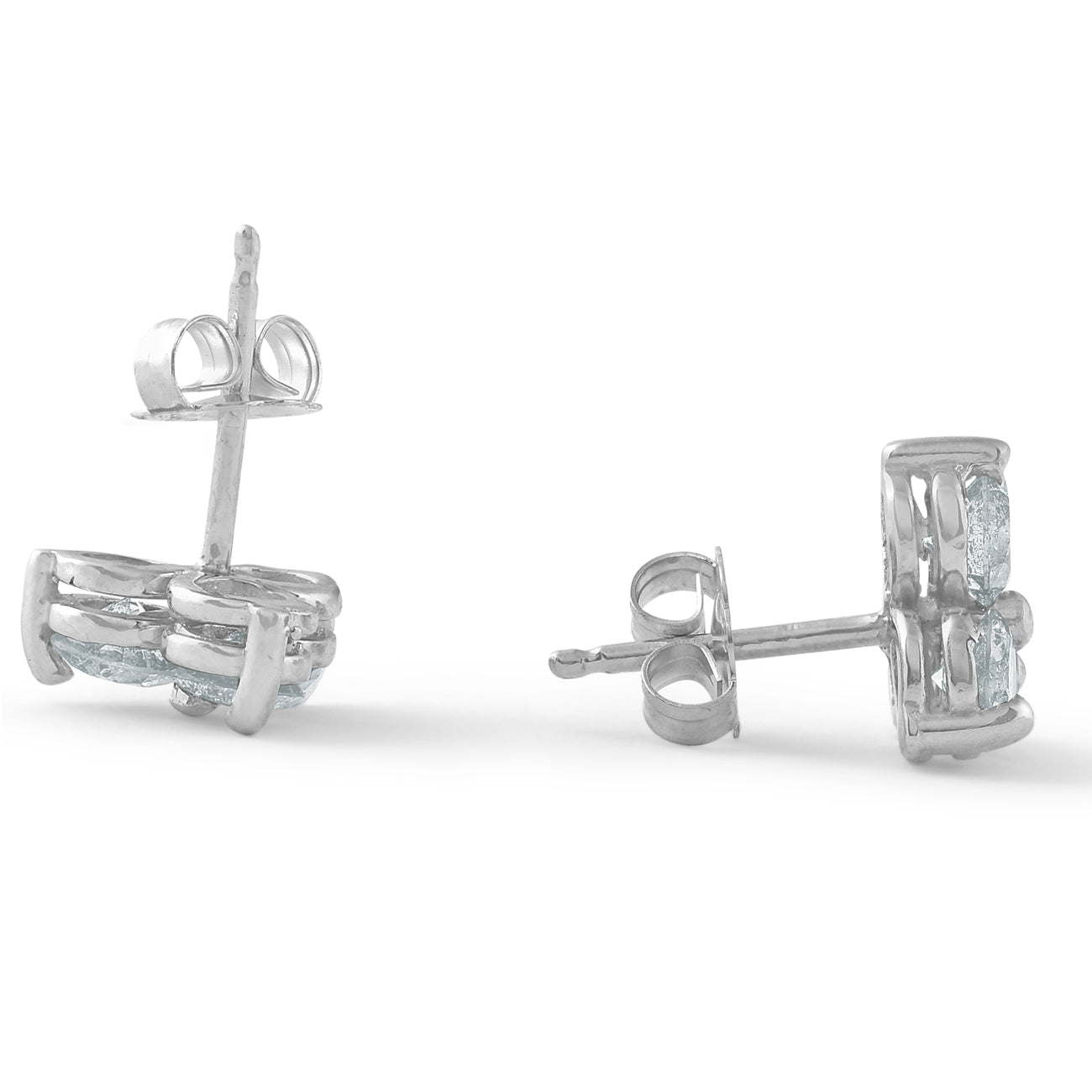 2 CT Three Stone Diamond Earrings 14K White Gold