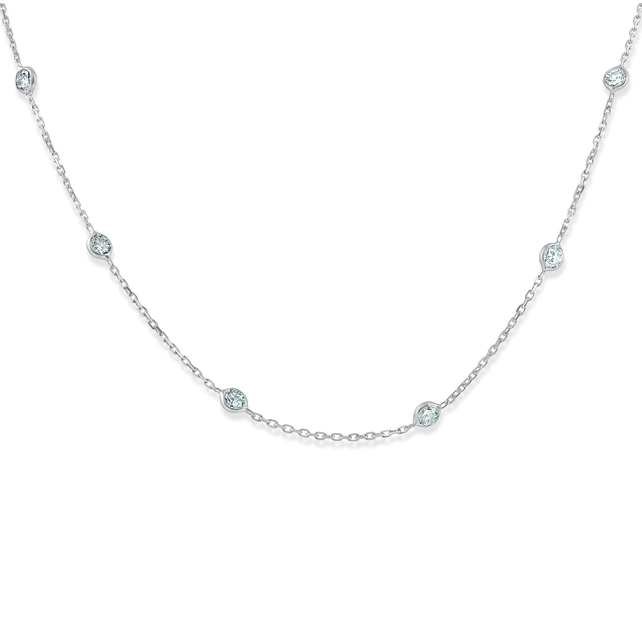 1 1/2 Ctw Diamond Bezel Station Necklace 14K White Gold 18'