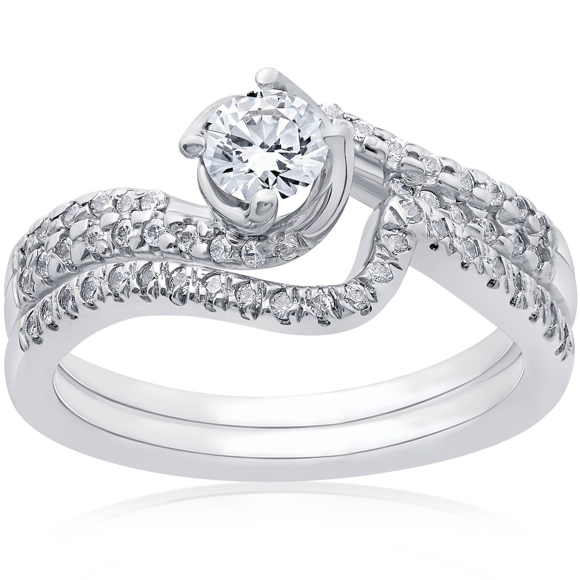 1ct Diamond Engagement Ring Set 14K White Gold