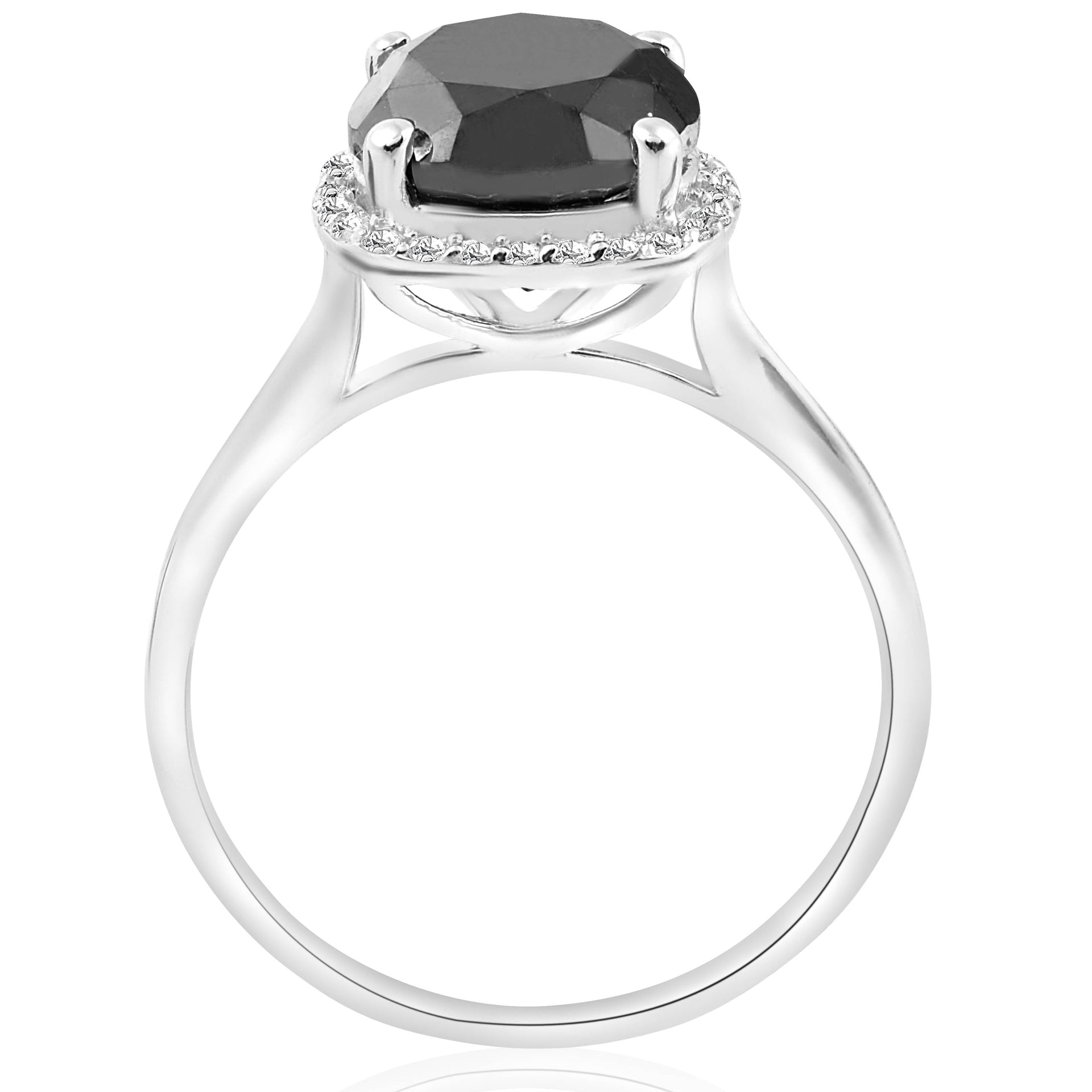 3 1/10ct Treated Black Diamond Cushion Halo Engagement Ring 14K White Gold