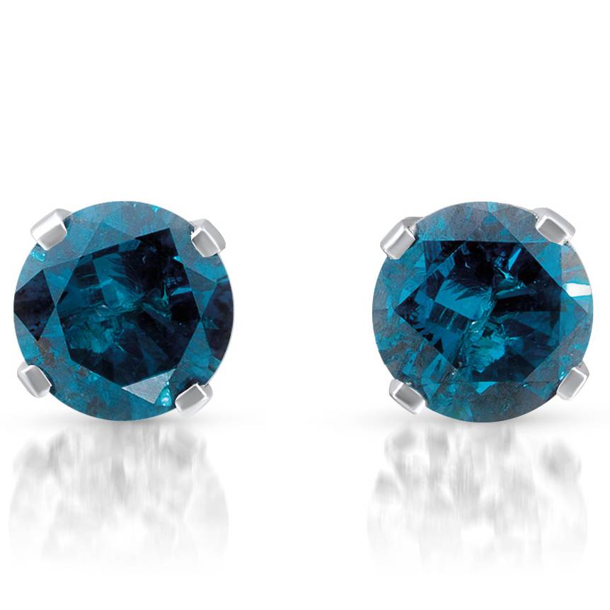 3/8 ct Blue Diamond Studs 10K White Gold