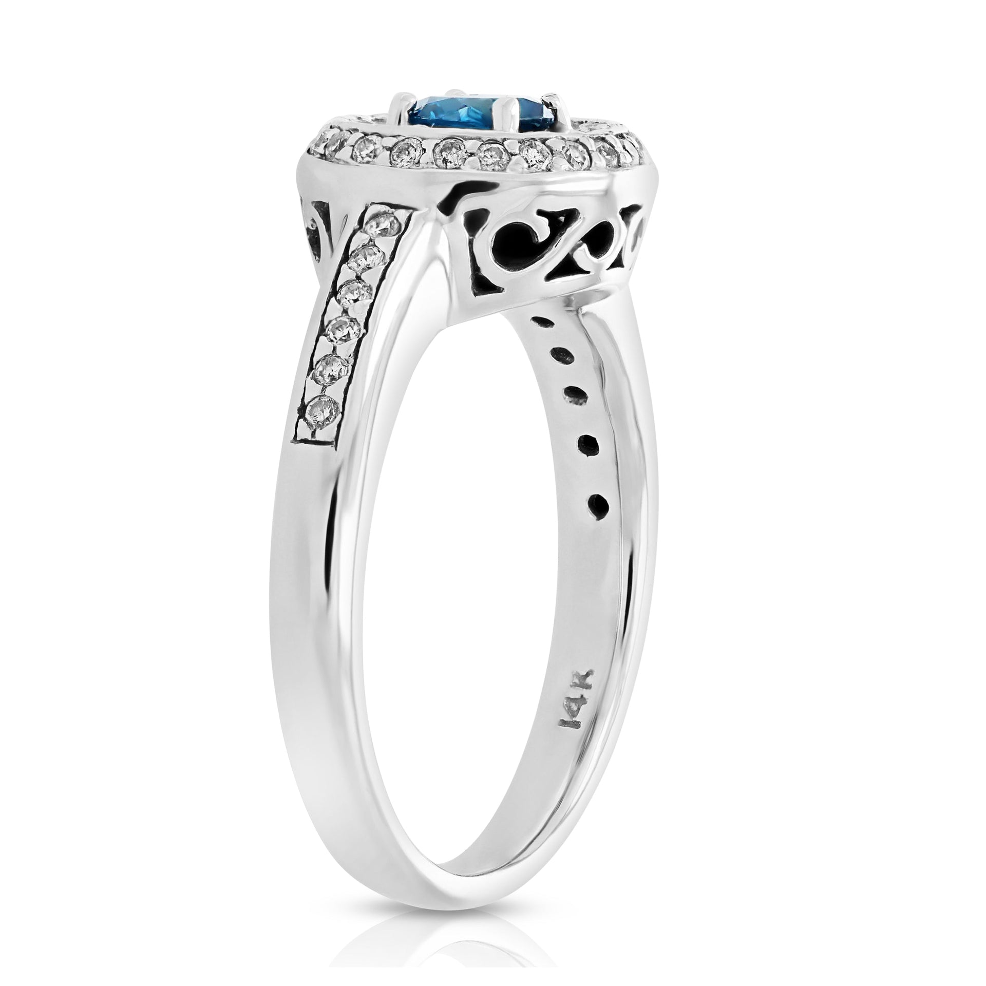 3/4 cttw Blue and White Diamond Engagement Ring 14K White Gold Bridal
