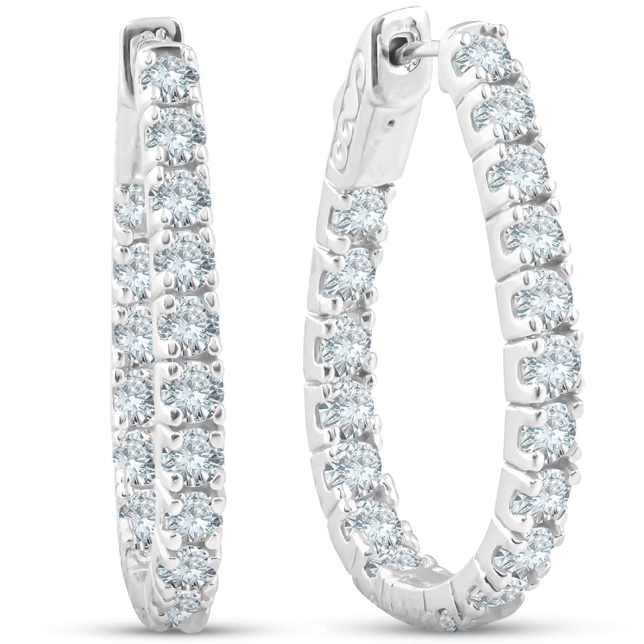 3.90 CT Diamond Inside Outside Hoops 14k White Gold 1 1/4' Tall