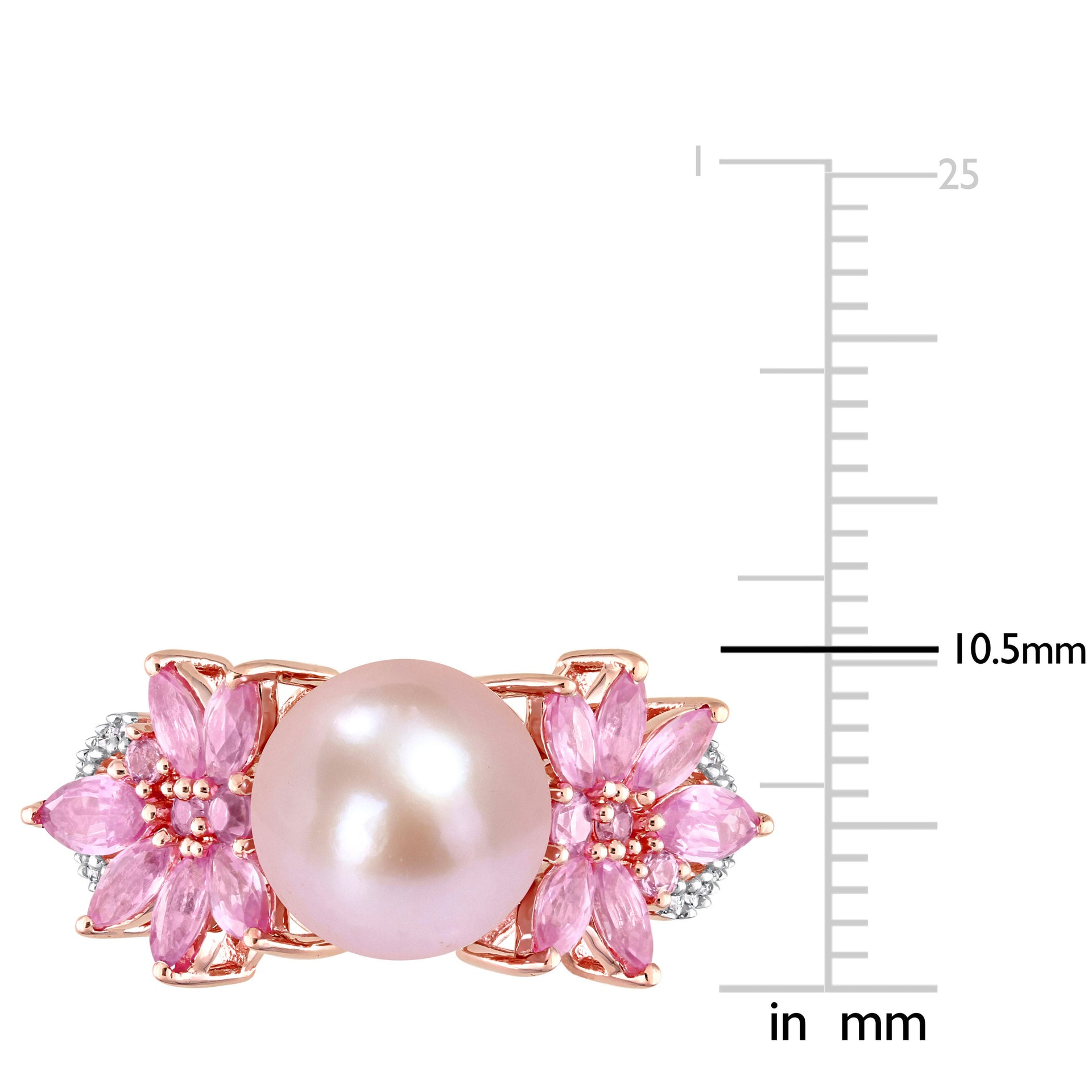 9-9.5 MM Cultured Freshwater Pearl and 3/4 CT TGW Pink Sapphire and 1/8 CT TW Diamond Flower Ring in 14k Rose Gold