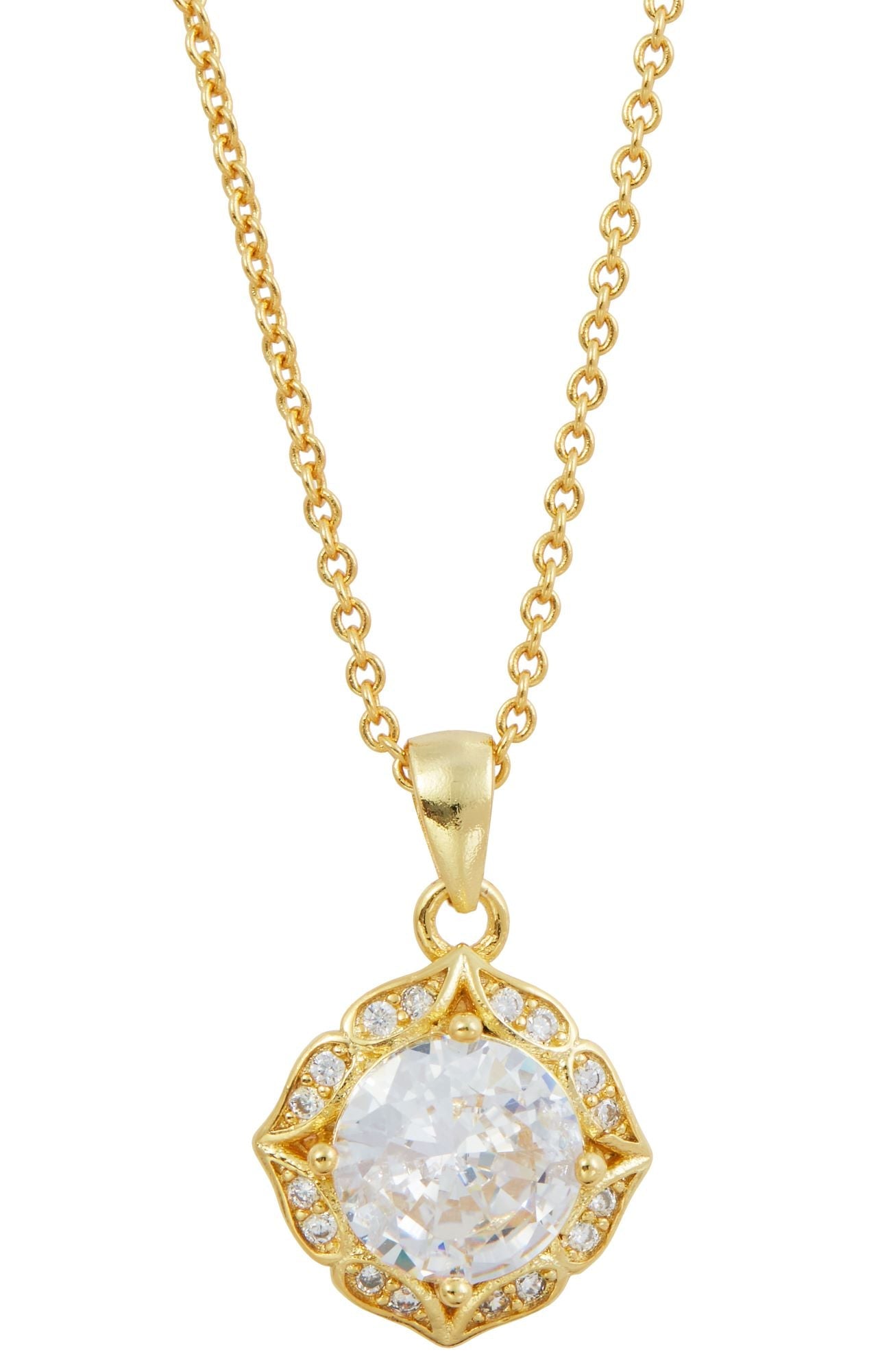 18K GOLD PLATED WHITE CZ PENDANT WITH CHAIN