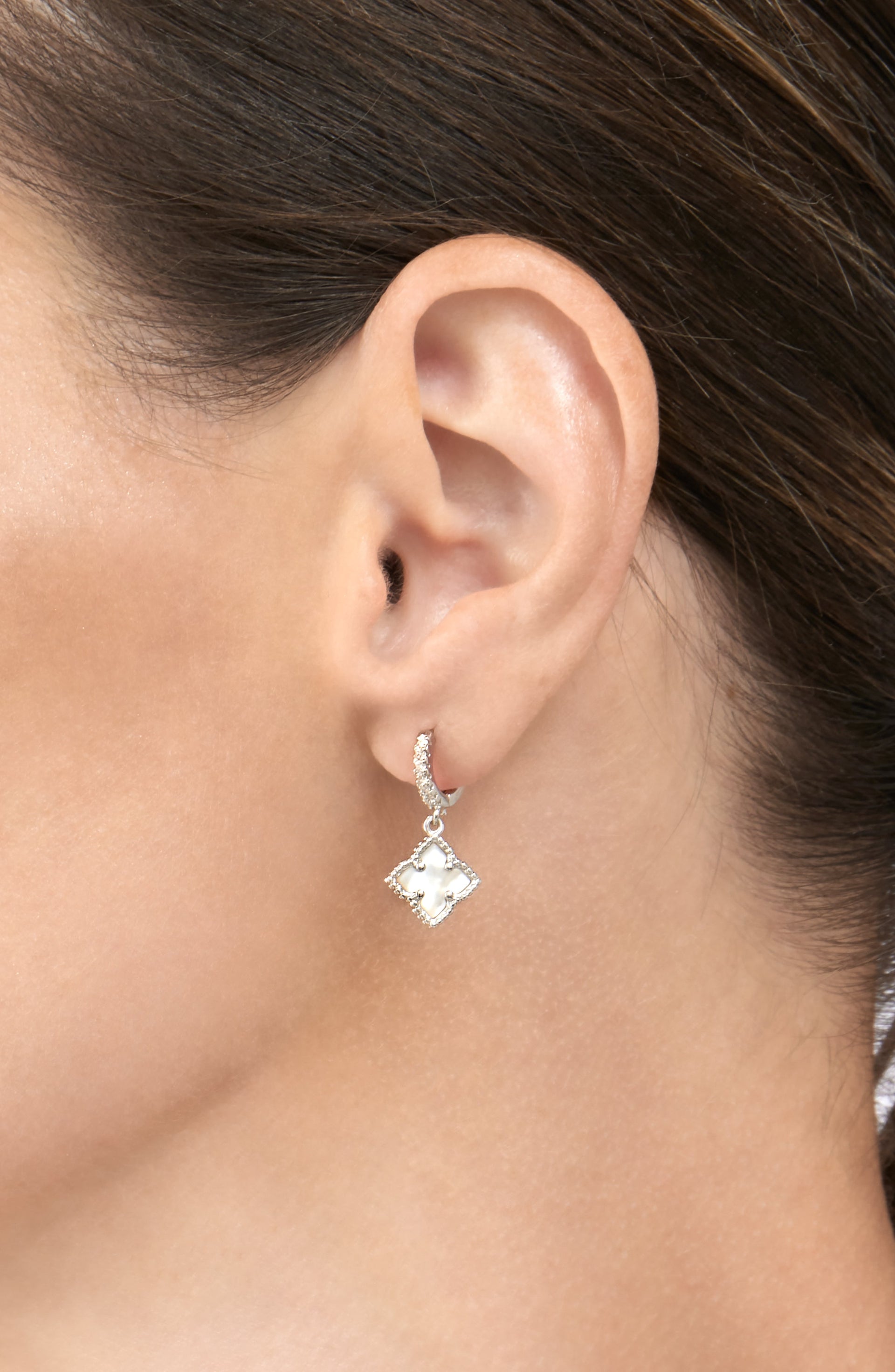 Adornia Adornia Floral Dangle Hoops White Mother of Pearl silver