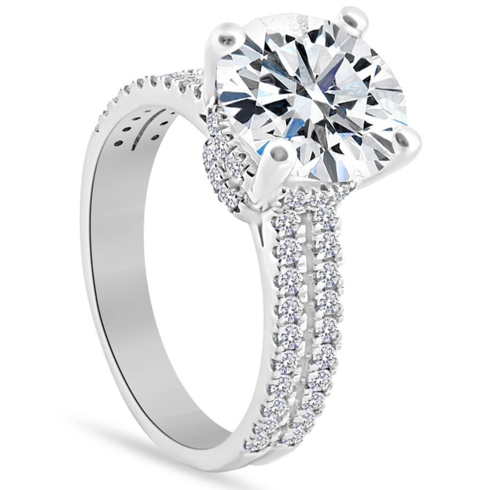 4 1/2 ct Diamond Engagement Ring Multi-Row Pave Diamonds White Gold Lab Grown