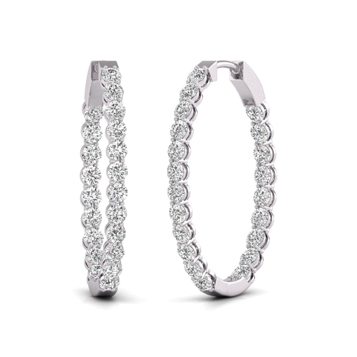 Diana M Lab 14KT WG 10CT TW Oval In & Out Hoop Earring