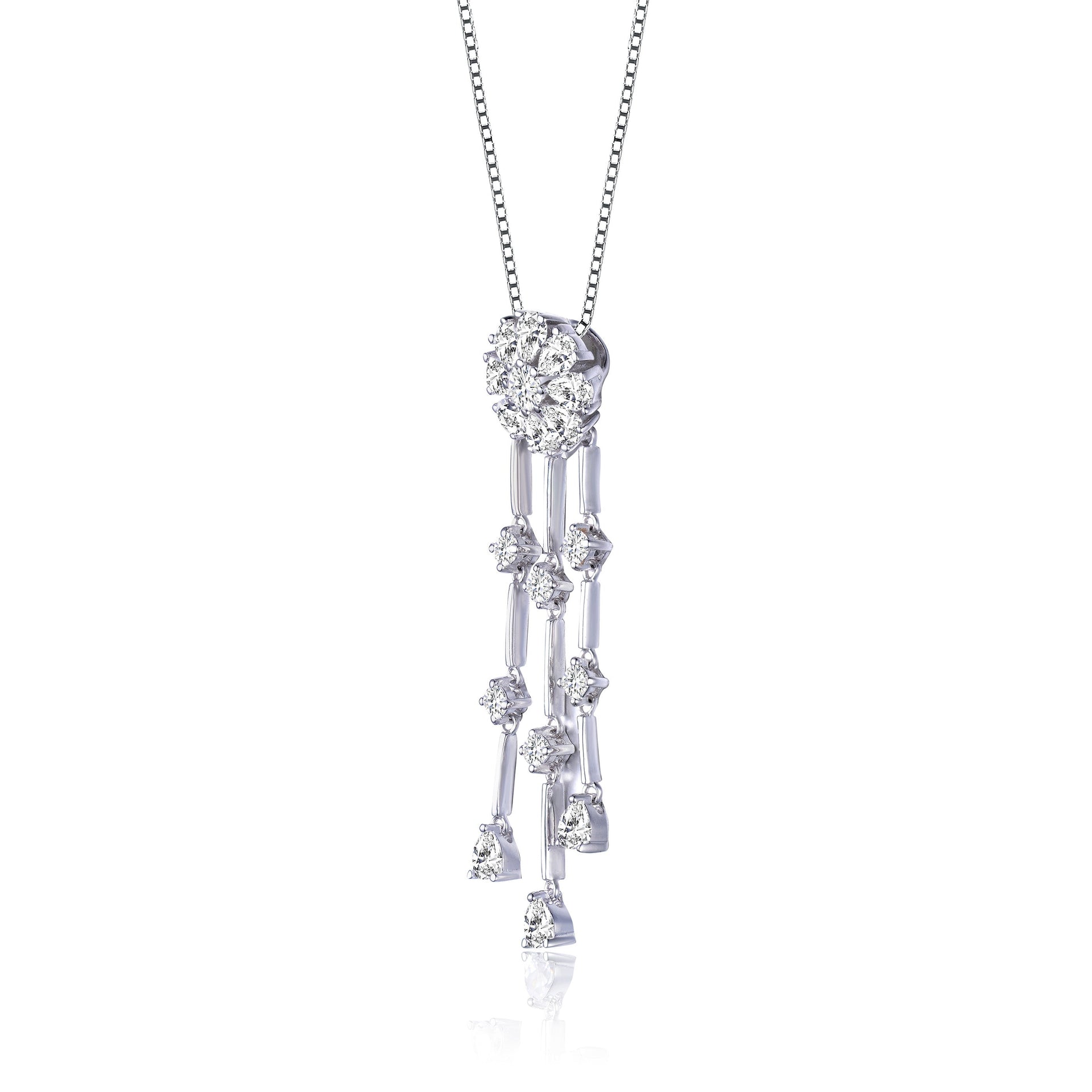 Sterling Silver Cubic Zirconia And White Cubic Zirconia Dangling Pendant Necklace