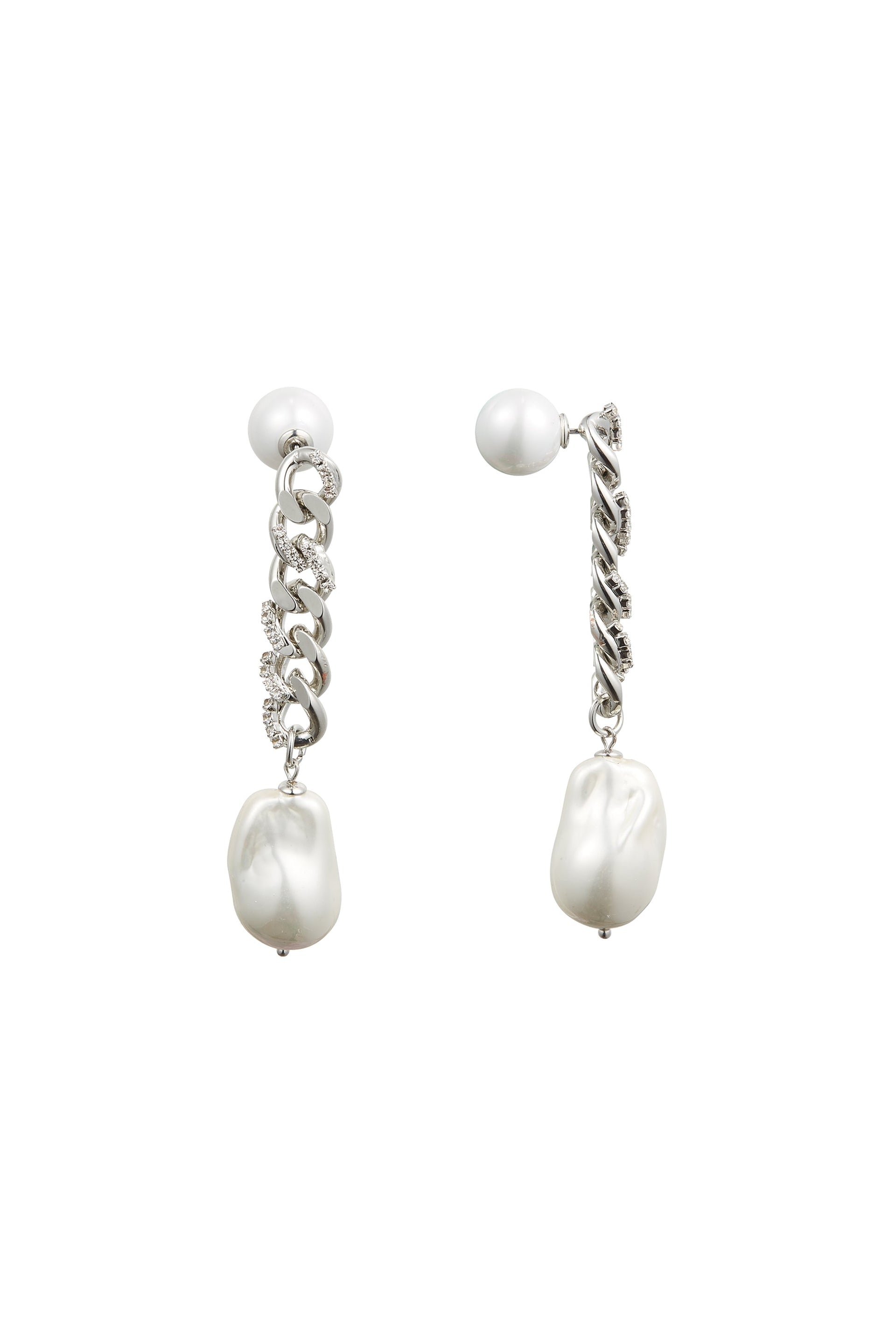 Silver Chain Baroque Pearl Drop Earrings