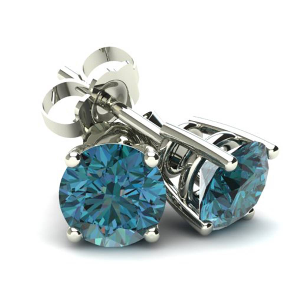 1/2ct Round Brilliant Cut Heat Treated Blue Diamond Stud Earrings In 14K Gold Basket Setting
