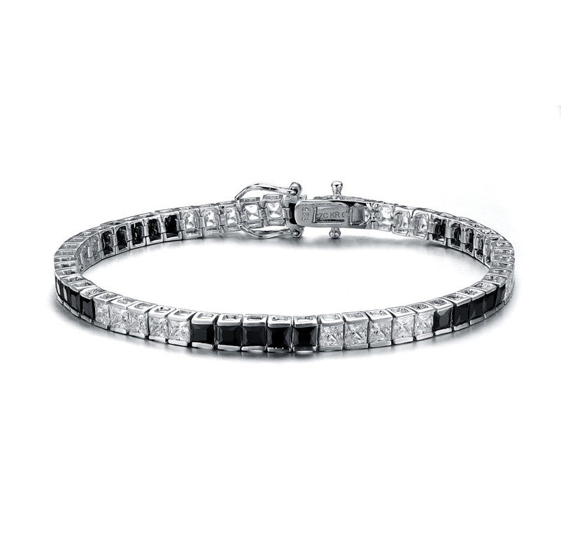 Sterling Silver White Gold Plated with Colored Cubic Zirconia 5x5 Accent Bracelet