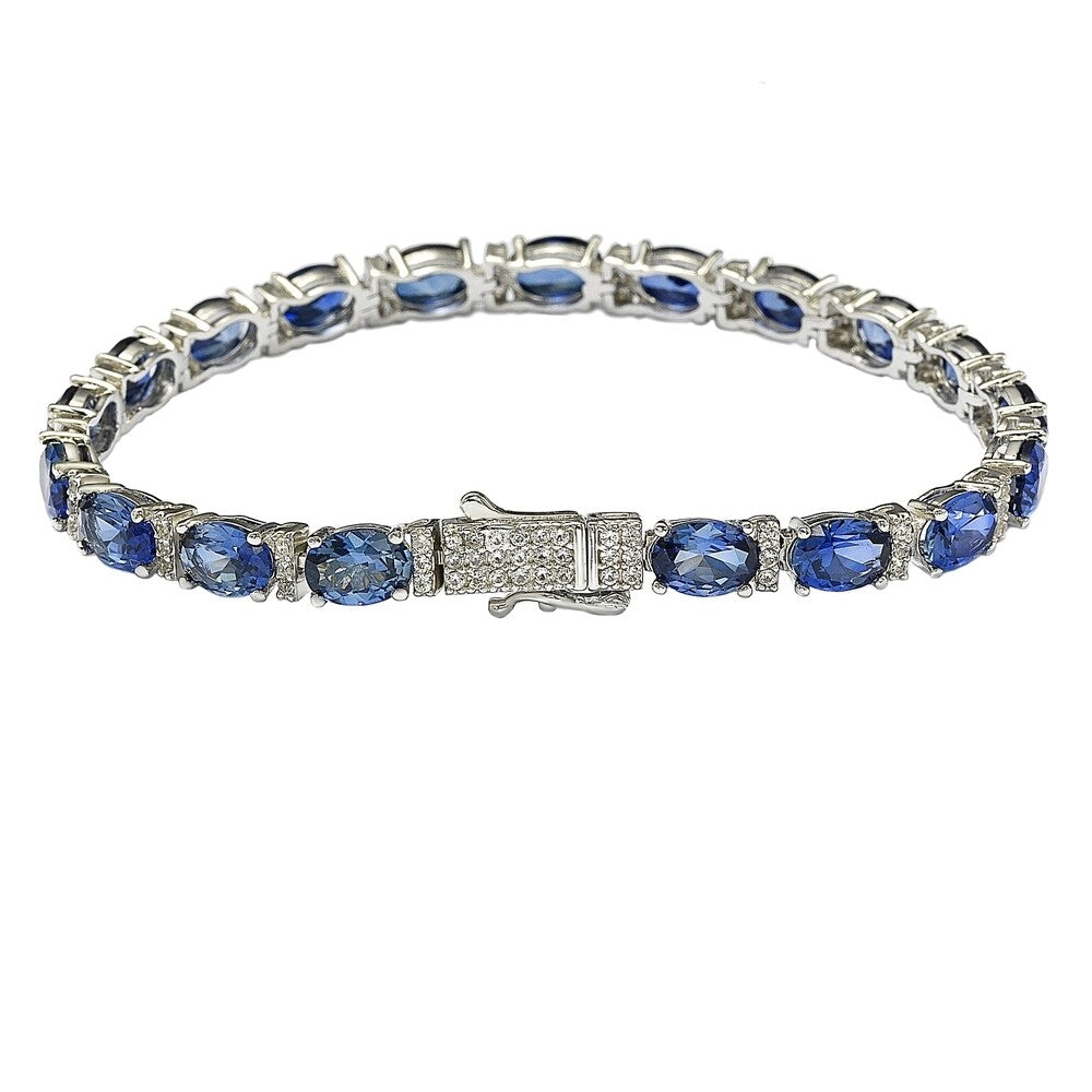 Suzy Levian Sterling Silver Oval-Cut Blue Sapphire & Diamond Accent Tennis Bracelet