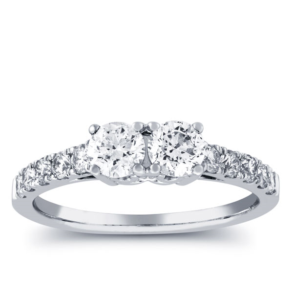 1ct Two Stone Diamond Round Cut Engagement Anniversary Ring 14k White Gold