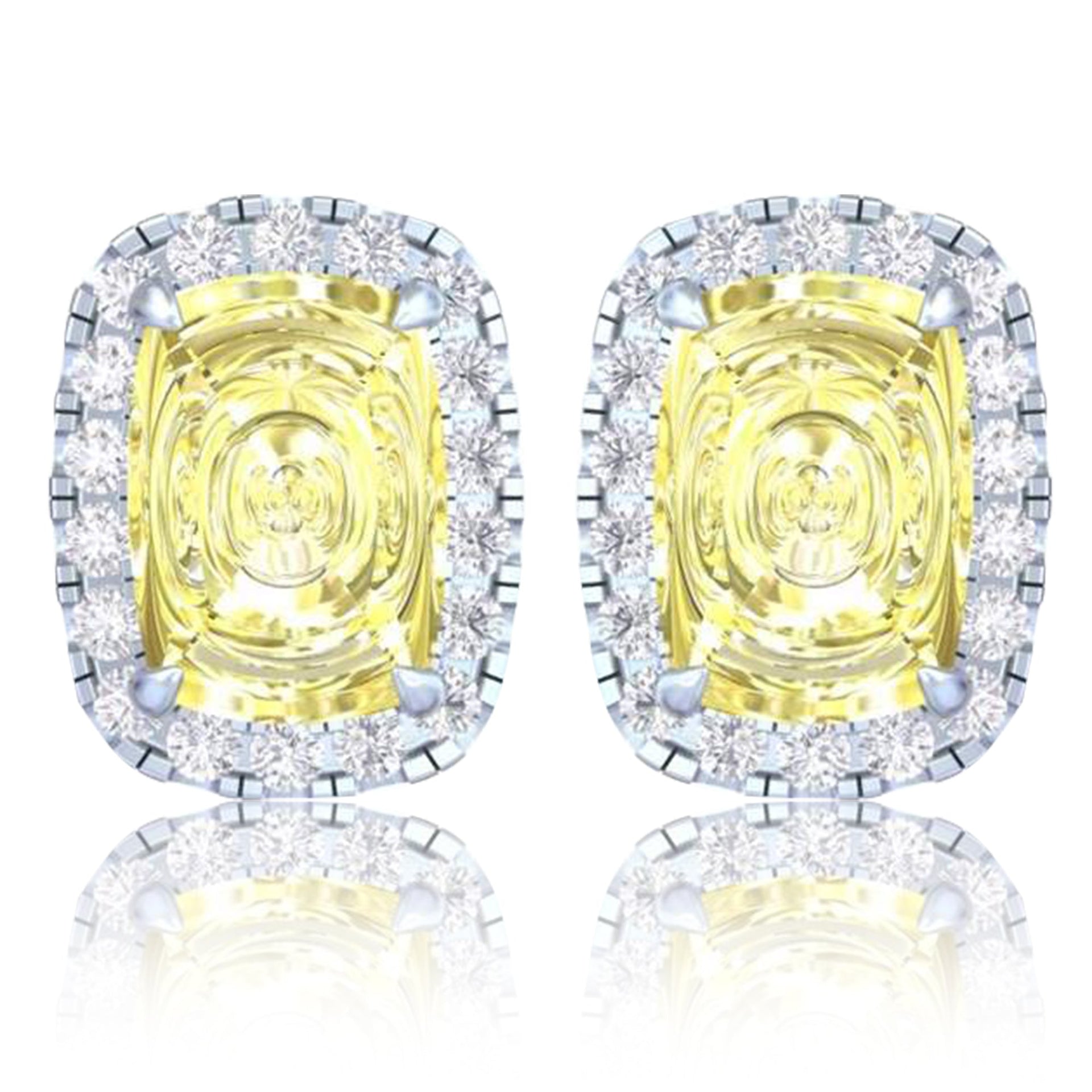 14k White Gold Vivid Yellow Cushion Cut 4.30 CT Lab-grown Diamond Halo Stud Earrings