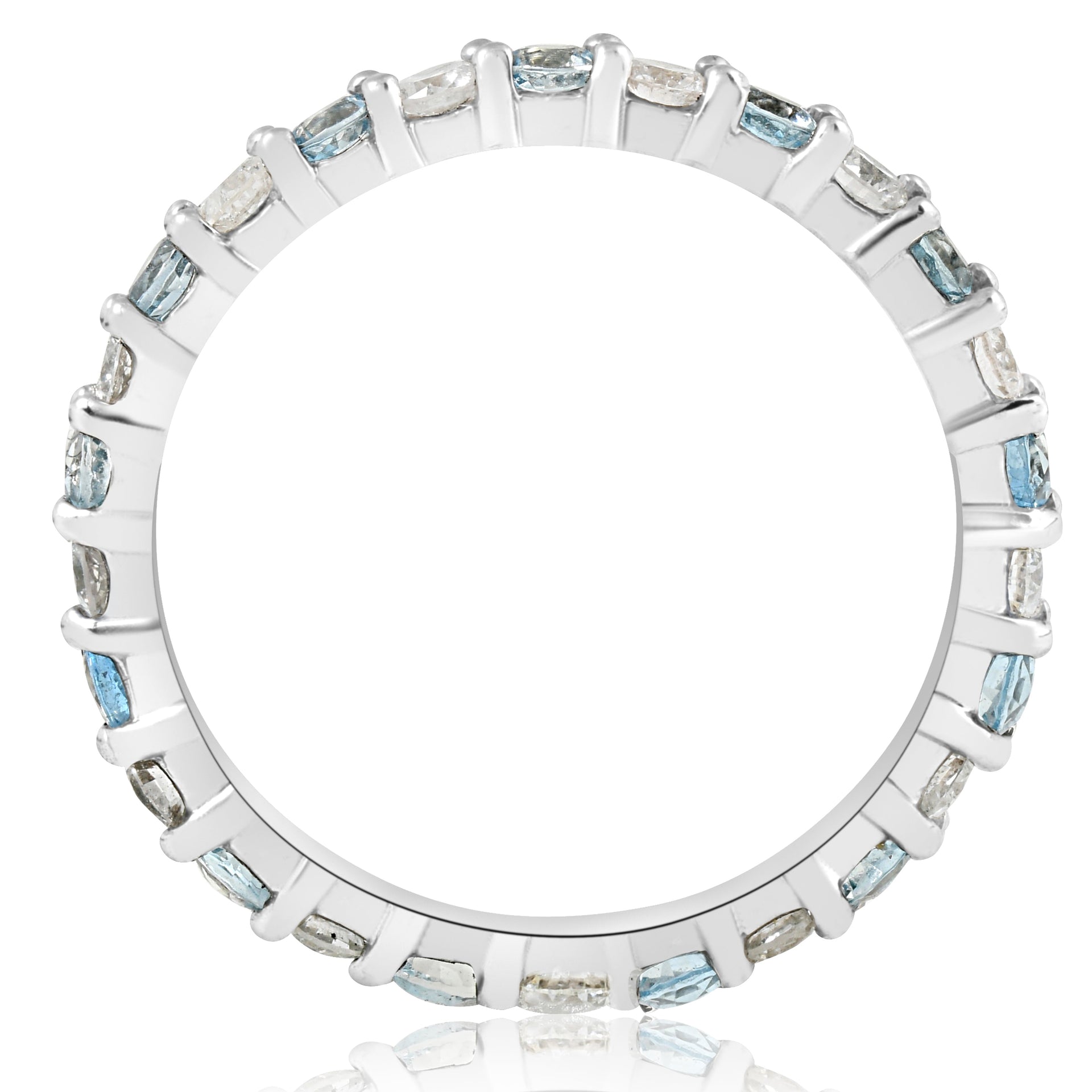 1ct Diamond & Aquamarine Eternity Ring Common Prong 14k White Gold Stackable