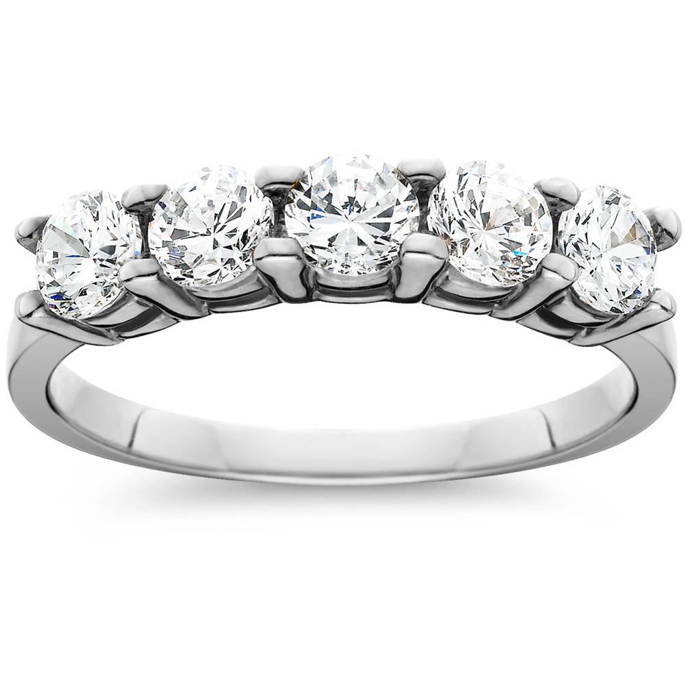 1ct Five Stone Natural Round Diamond Wedding Anniversary Ring 14K White Gold