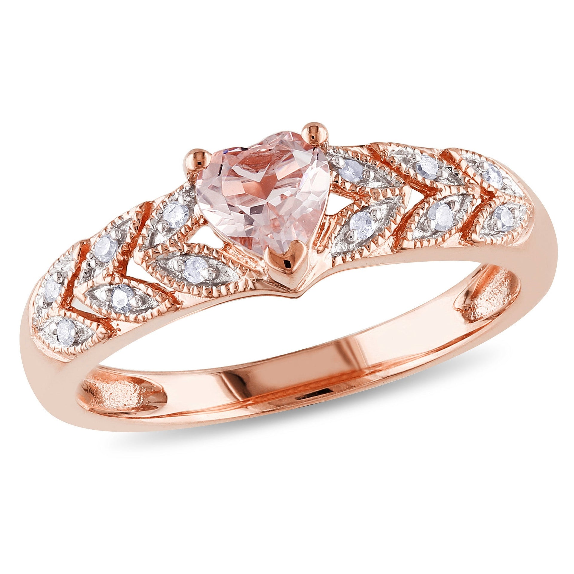 Mimi & Max 1/2ct TGW Heart-cut Morganite Diamond Multi-leaf Ring 10k Rose Gold