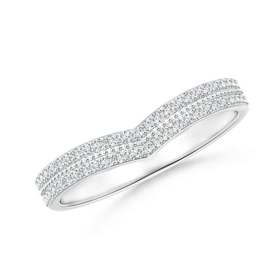 Round Diamond Twin Row Chevron Wedding Ring