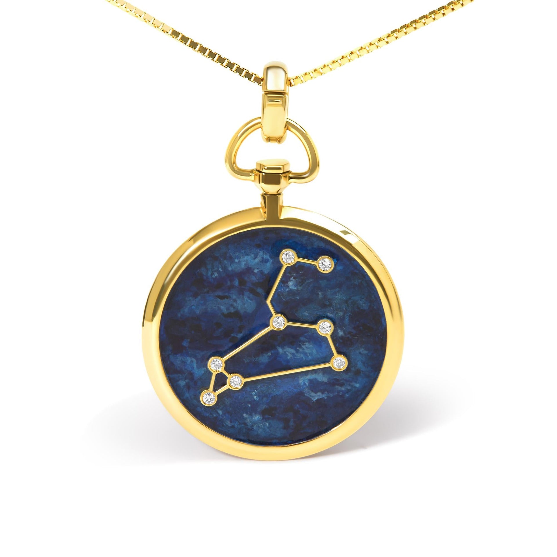 18K Yellow Gold Diamond Leo Constellation with Blue Enamel 18' Inch Pendant Necklace (H-I Color, SI2-I1 Clarity)