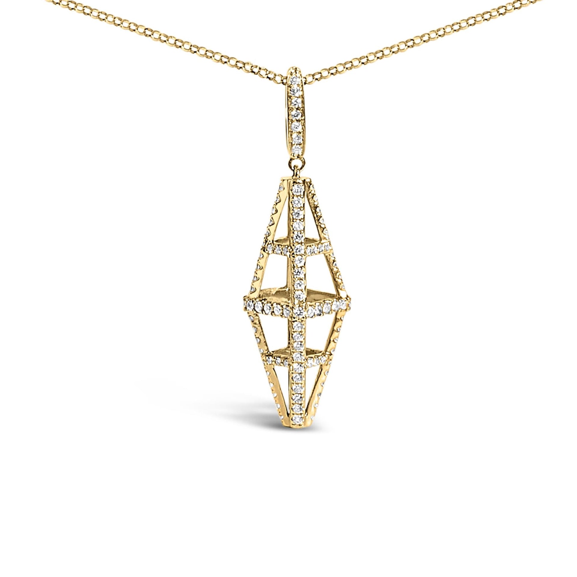 14K Yellow Gold 1.0 Cttw Diamond Studded Geometric Double Pyramid 18' Pendant Necklace (G-H Color, SI1-SI2 Clarity)