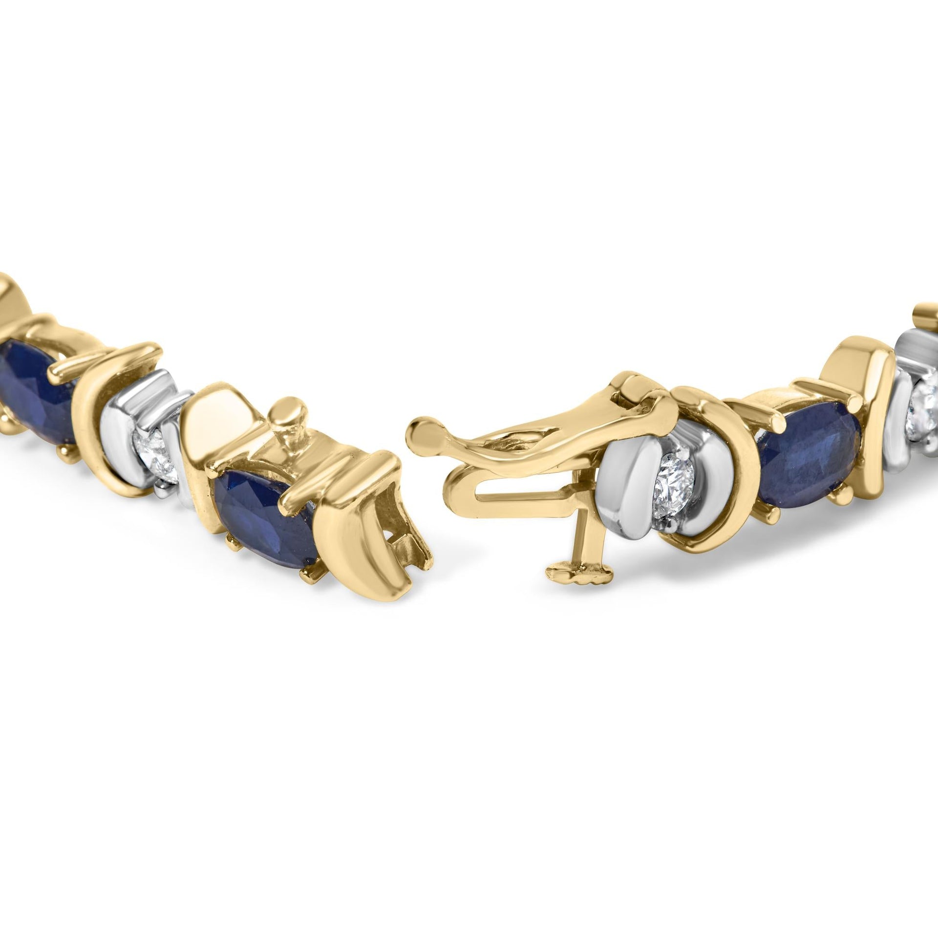 14K Yellow Gold 1.00 Cttw Alternating  Diamond and 6 1/2 Cttw Oval Blue Sapphire Link Bracelet (H-I Color, SI1-SI2 Clarity) - 7' Inches