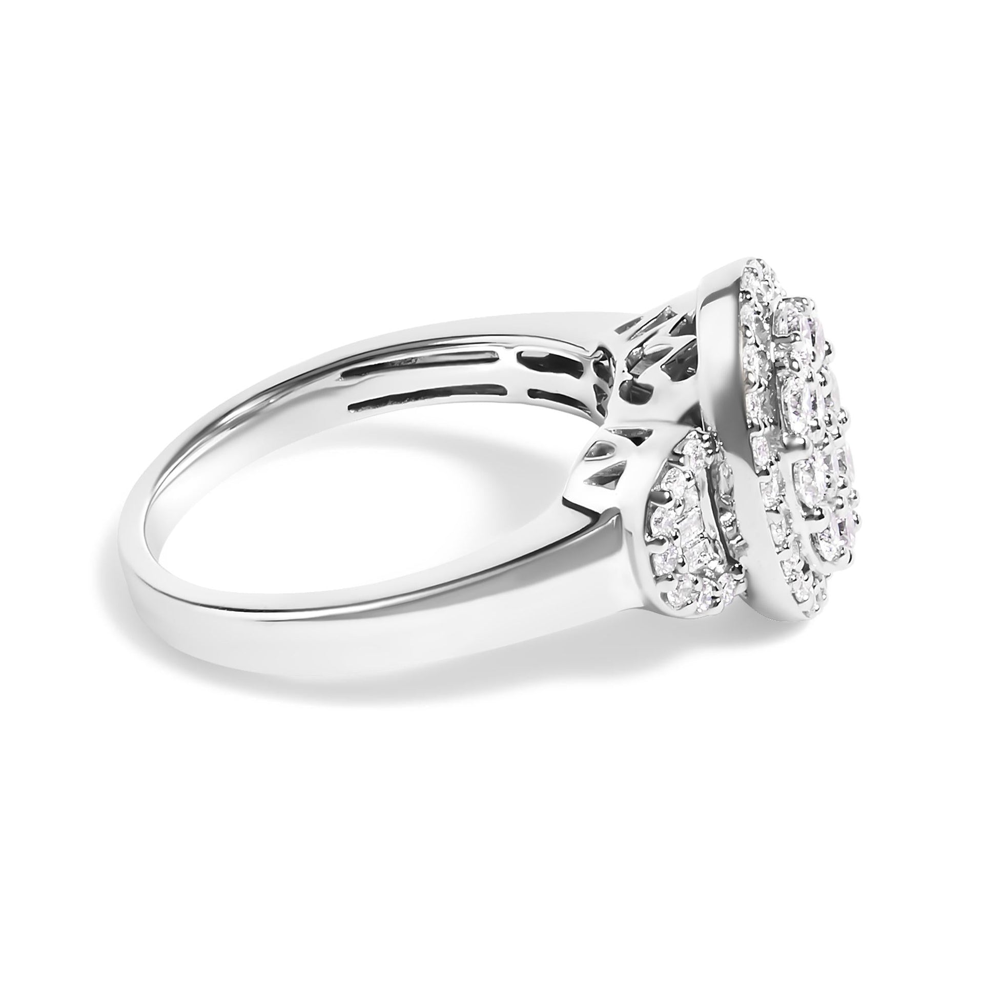 10K White Gold 1.0 Cttw Diamond Oval Cluster with Halo Vintage-Inspired Art Deco Buckle Style Statement Ring (G-H Color, SI1-SI2 Clarity)