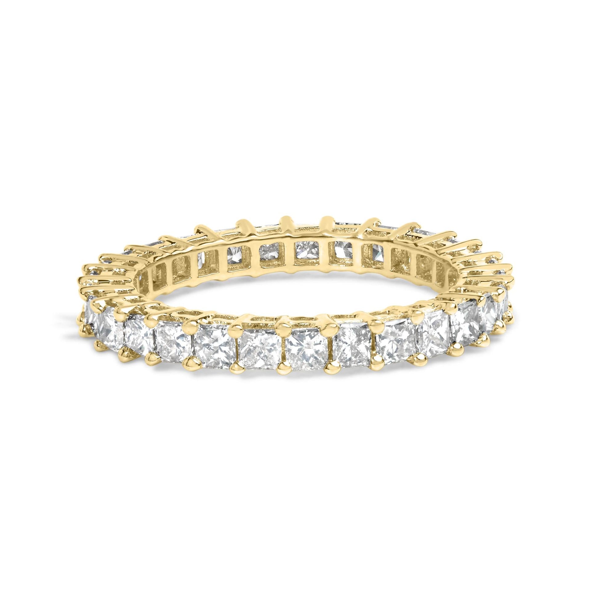 14K Yellow Gold 2.00 Cttw Shared Prong Set Princess Cut Diamond Eternity Band Ring (J-K Color, SI1-SI2 Clarity) - Ring Size 8