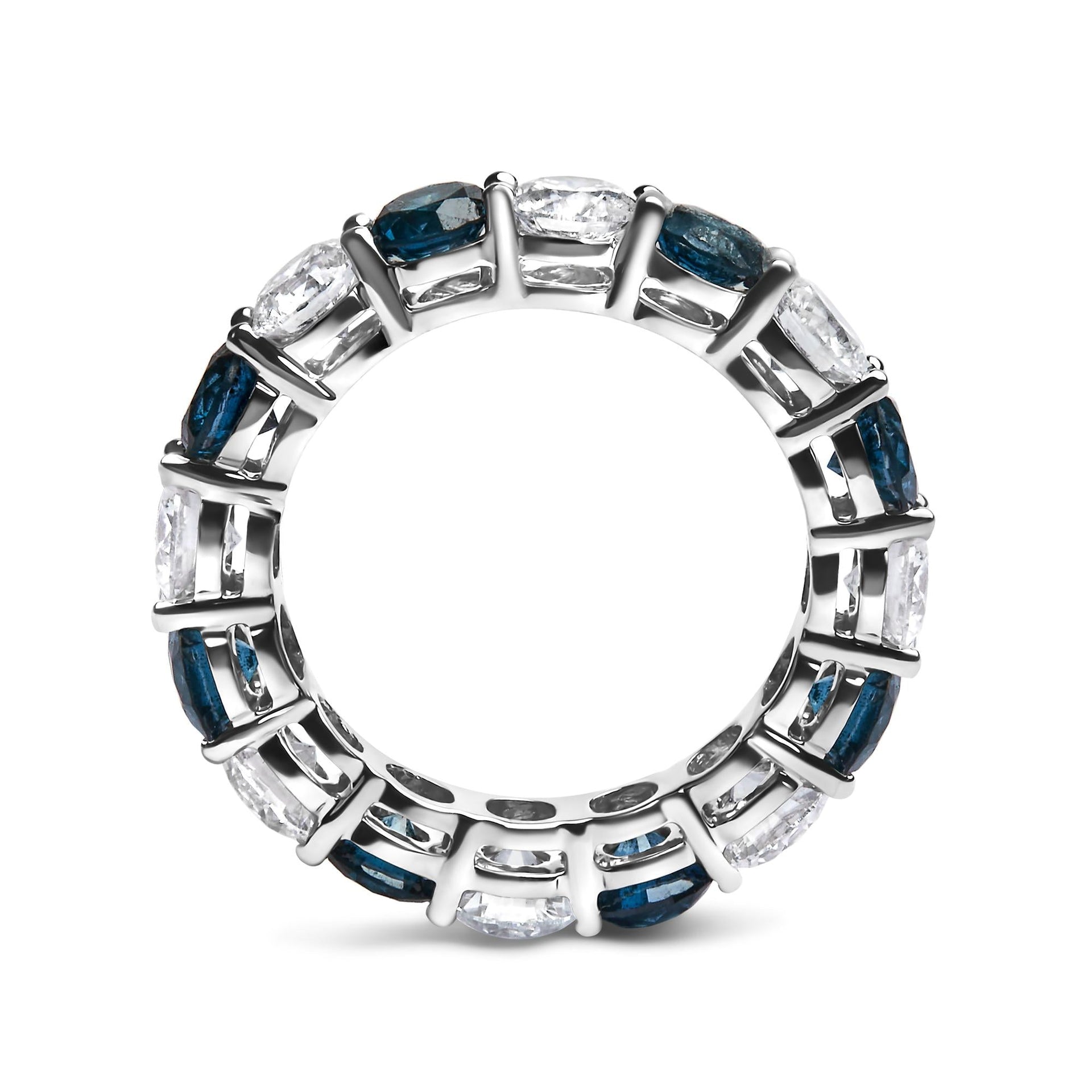 14K White Gold 6 1/4 Cttw Alternating Lab-Grown White and Natural Treated Blue Diamond Eternity Band Ring (F-G Color, VS1-VS2 Clarity)  - Ring Size 8.5