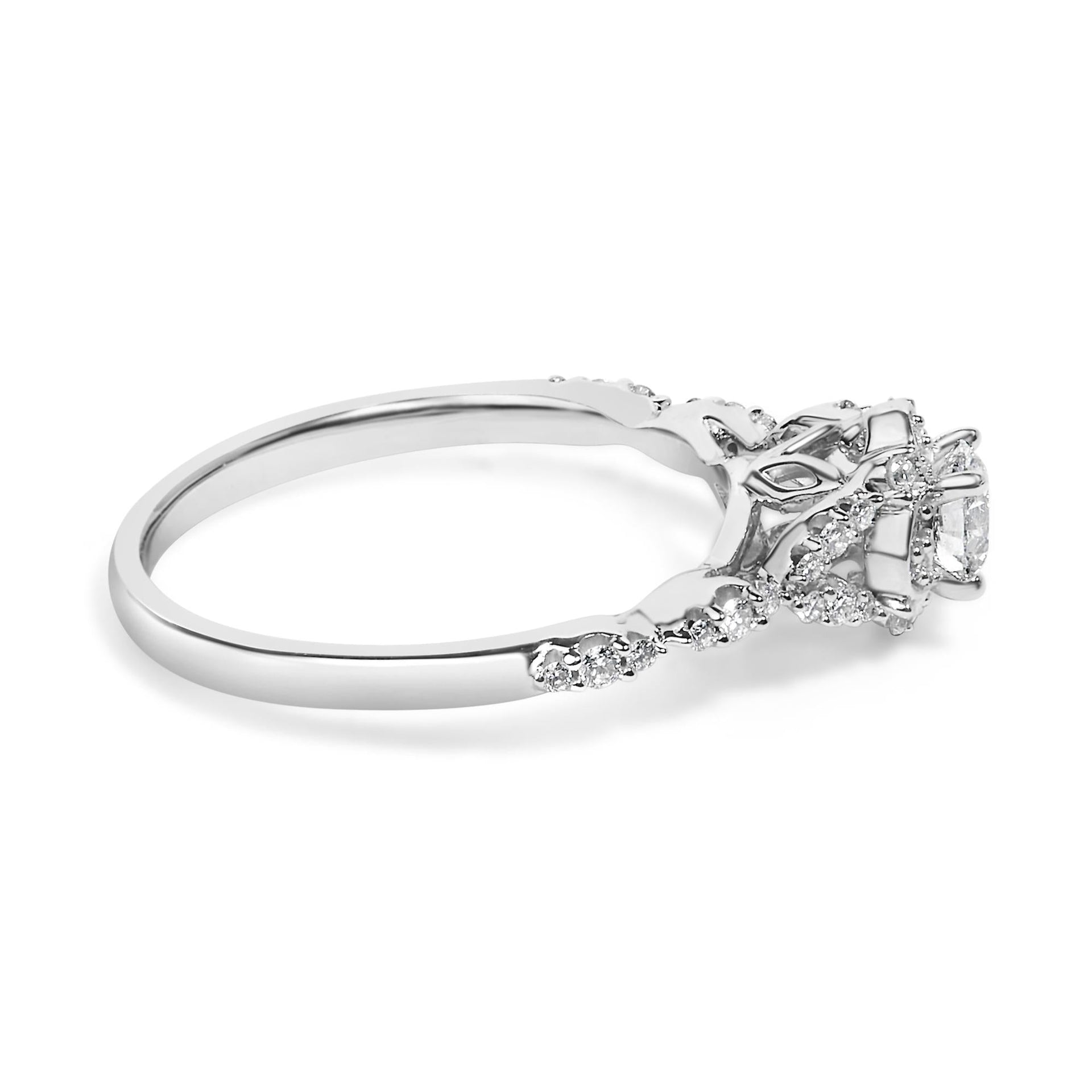 14K White Gold 1/2 Cttw Lab Grown Diamond Vintage Style Engagement Ring (F-G Color, VS1-VS2 Clarity)