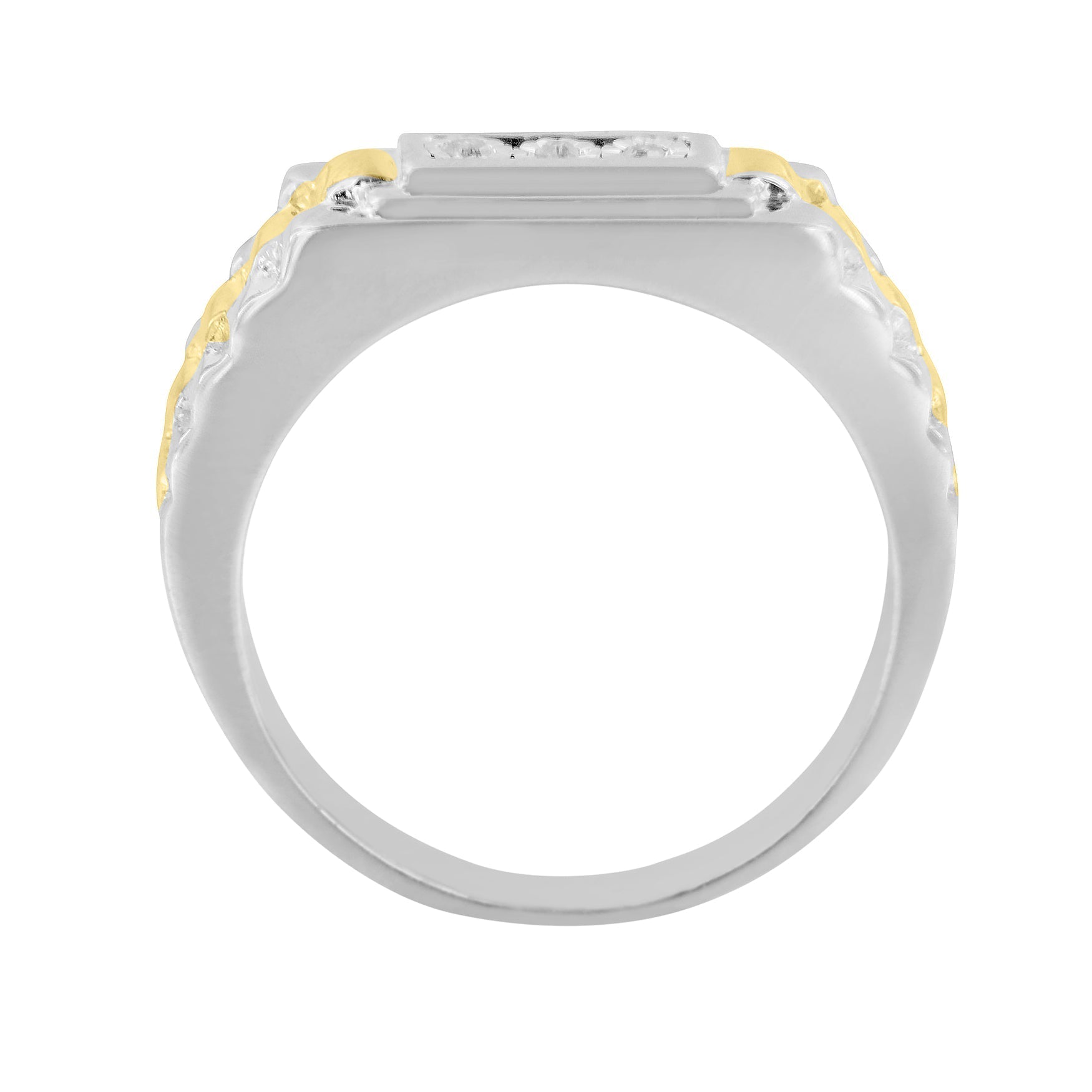 10K Yellow Gold Plated .925 Sterling Silver Diamond Accent Miracle-Set 3 Stone Ridged Band Gentlemen's Fashion Ring (I-J Color, I2-I3 Clarity)