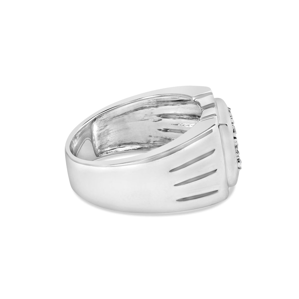 .925 Sterling Silver Diamond Accent Miracle-Set 9 Stone Ridged Band Gentlemen's Fashion Ring (I-J Color, I3 Clarity) - Size 11