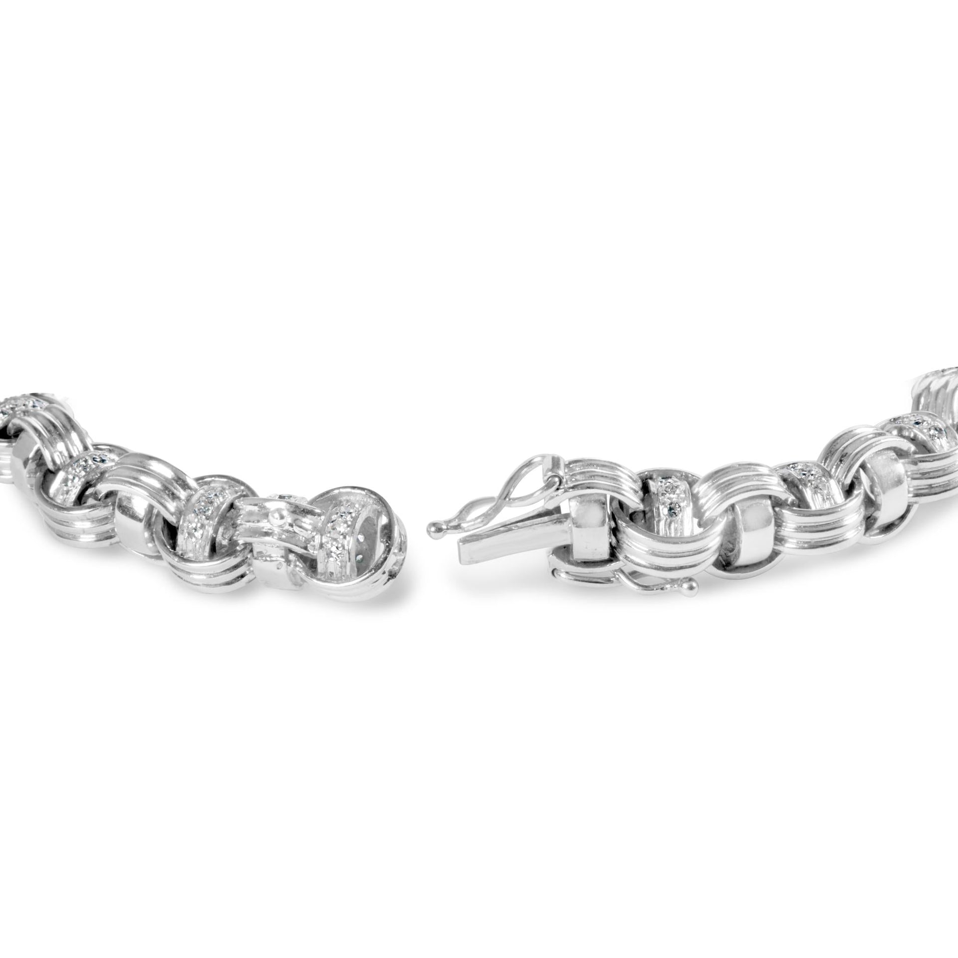 14K White Gold 1/2 Cttw Diamond Knotted Byzantine Link Bracelet (H-I Color, I2-I3 Clarity) - 7' Inches