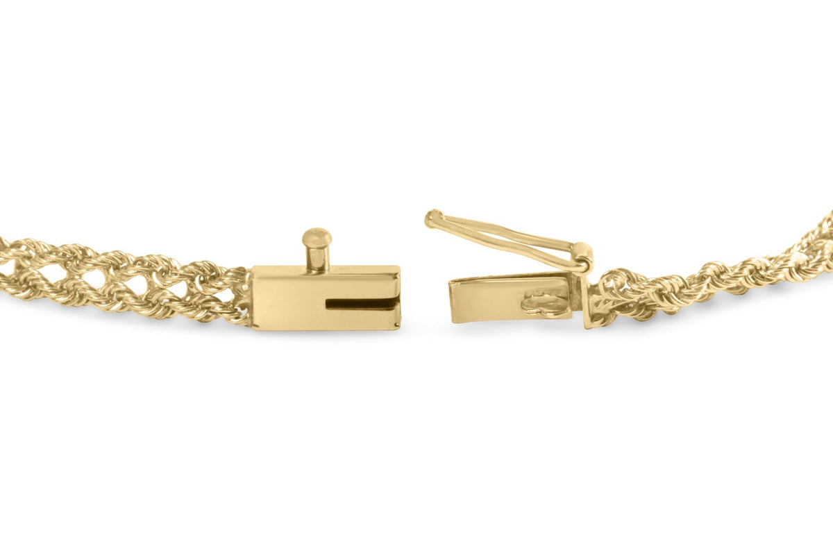 10K Yellow Gold 1/4 Cttw Round-Cut Diamond Basket Weave Rope Chain Style 7' Bracelet (H-I Color, I1-I2 Clarity)