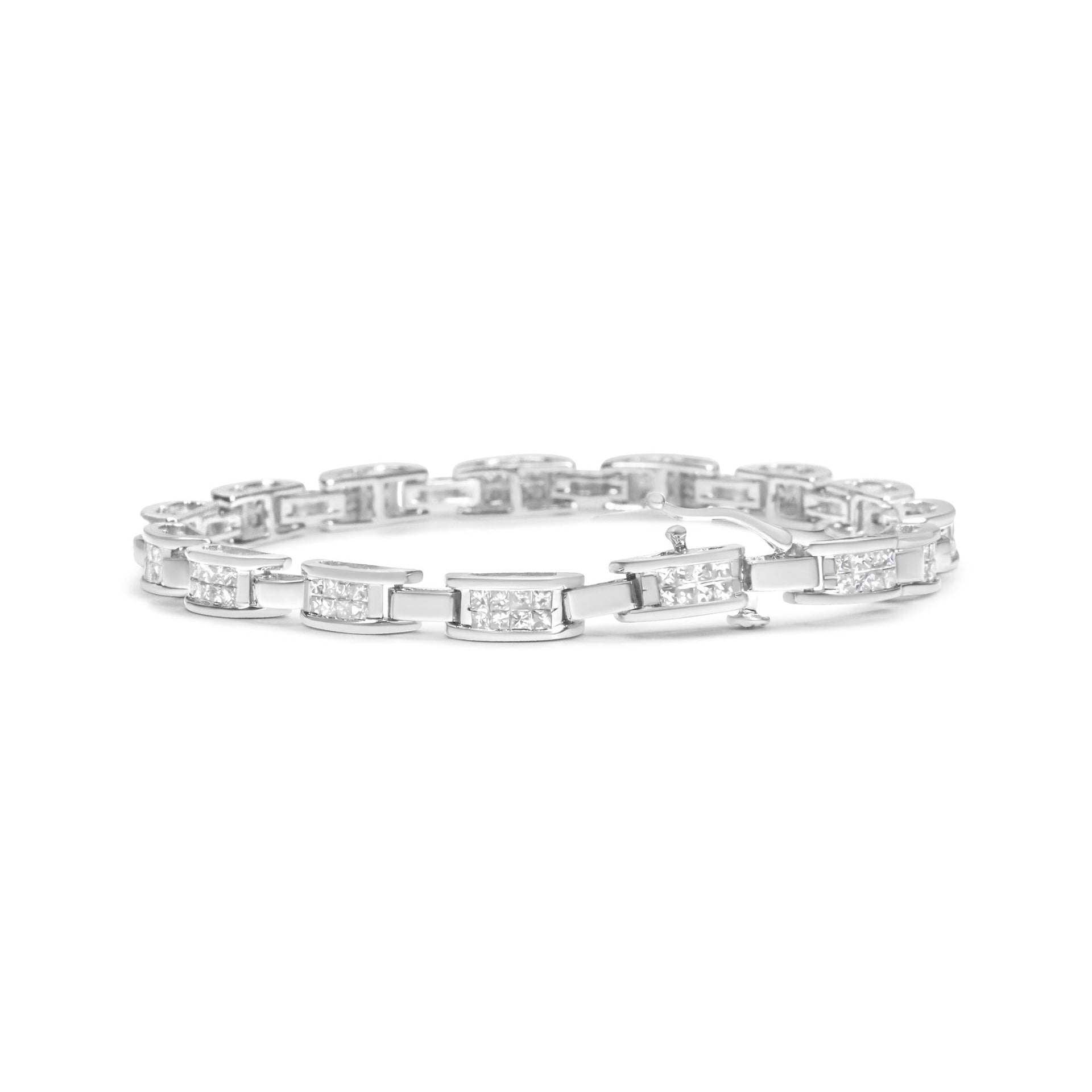 14K White Gold 2.0 Cttw Princess Cut Invisible Set Diamond Rectangular Link Bracelet (I-J Color, I1-I2 Clarity) - 7.25'