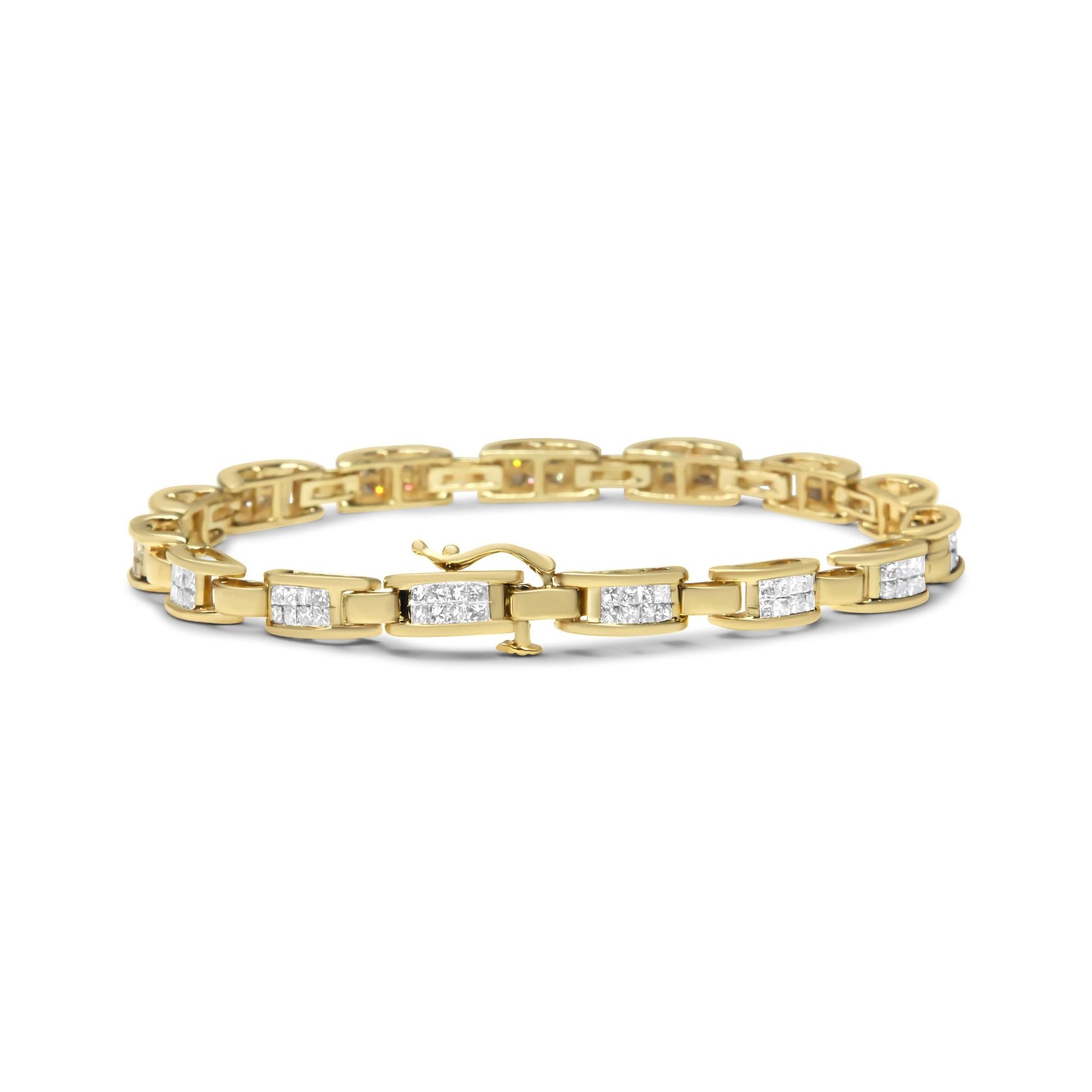 10K Yellow Gold 2.0 Cttw Invisible-Set Princess Cut Diamond Rectangular Link Bracelet (I-J Color, SI2-I1 Clarity) - 7'