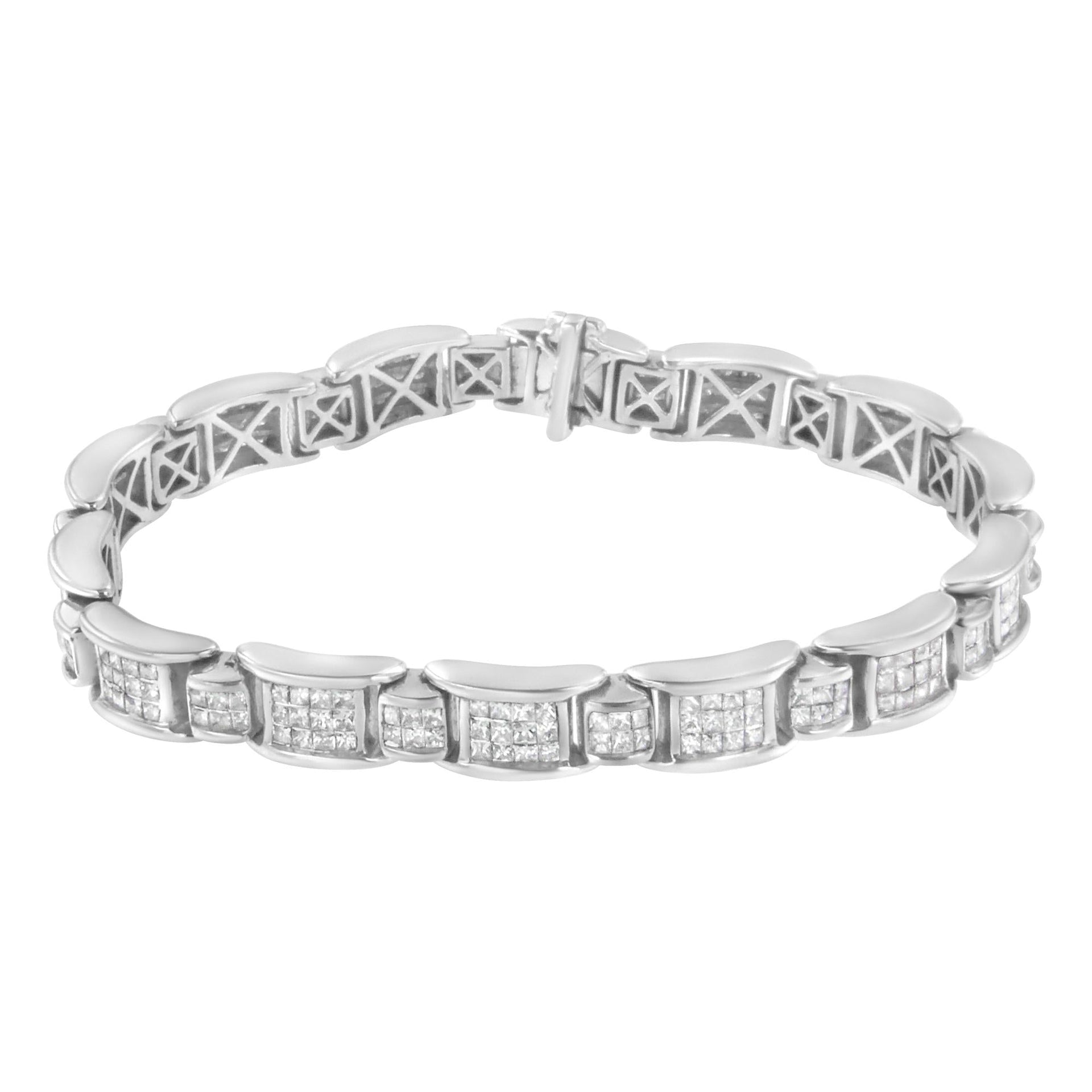 14K White Gold 5.0 Cttw Princess-Cut Diamond Rectangular Alternating Station 7' Tennis Bracelet (G-H Color, SI1-SI2 Clarity)
