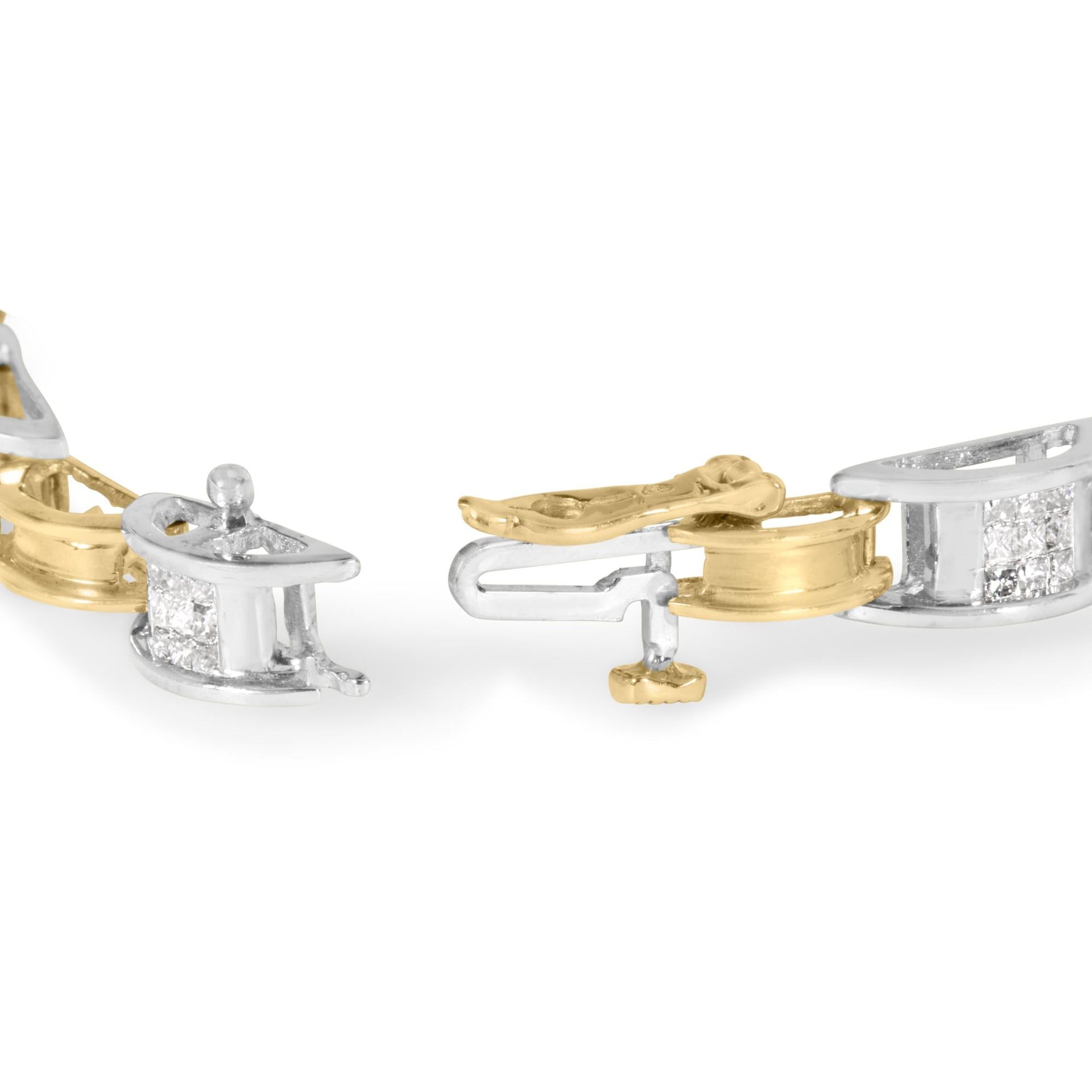 14K Two-Tone Gold 1.00 Cttw Princess-Cut Diamond Chain Link 7' Bracelet (H-I Color, SI1-SI2 Clarity)