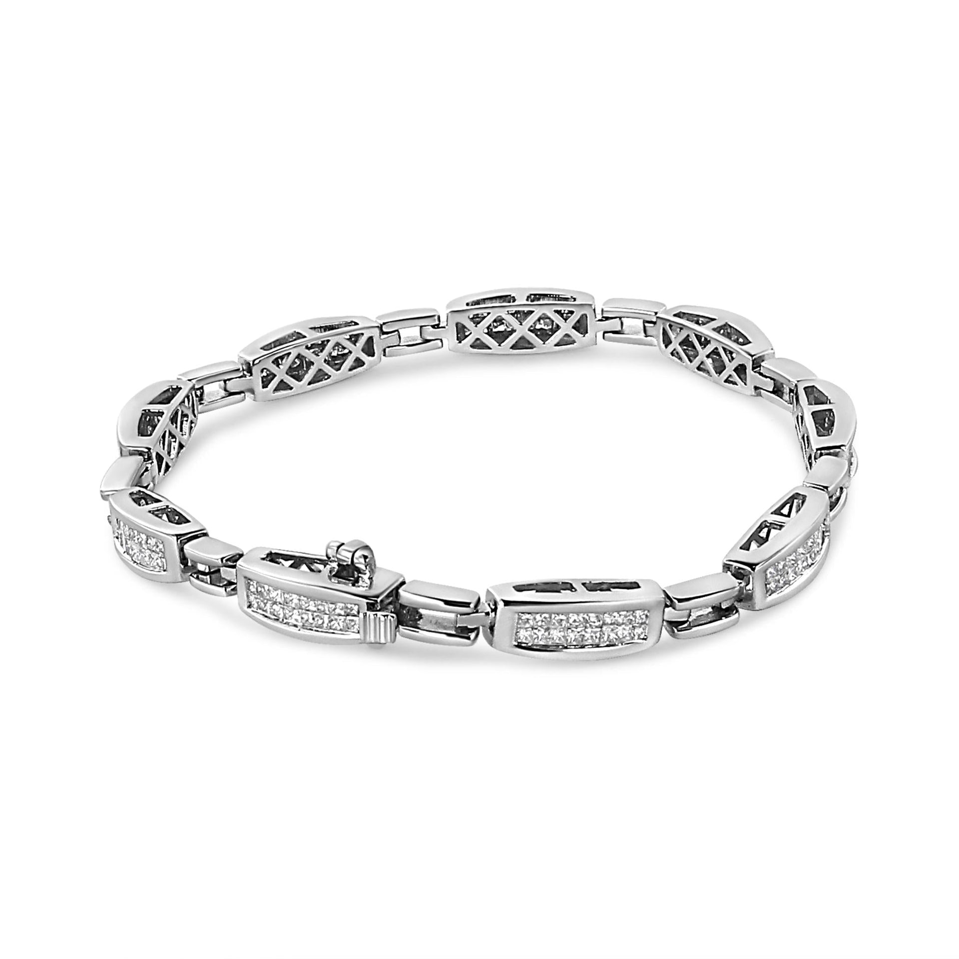 14K White Gold 2.00 Cttw Invisble-Set Princess Diamond Link Bracelet (I1-I2 Clarity, I-J Color) - 7.25'