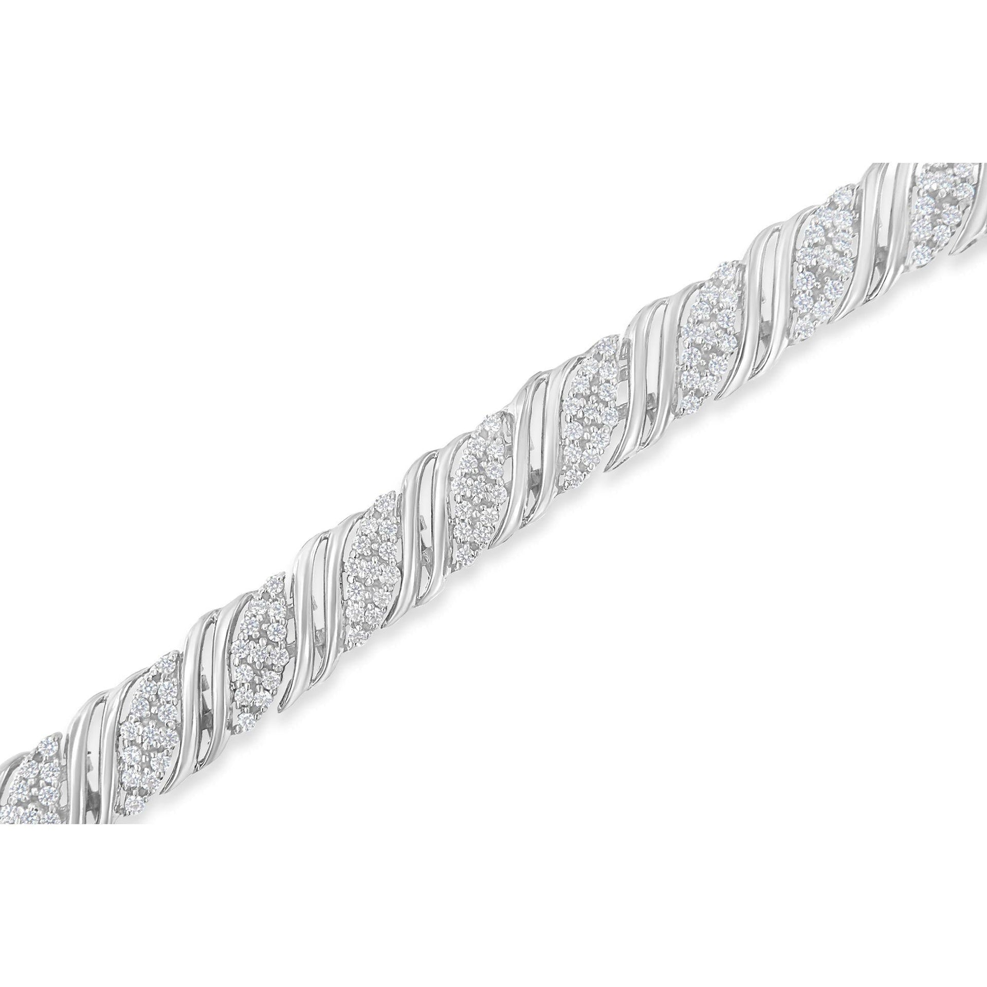 .925 Sterling Silver 2.0 cttw Diamond Double Wrap S Curve Link Bracelet (I-J Color, I3 Clarity) -7.25'