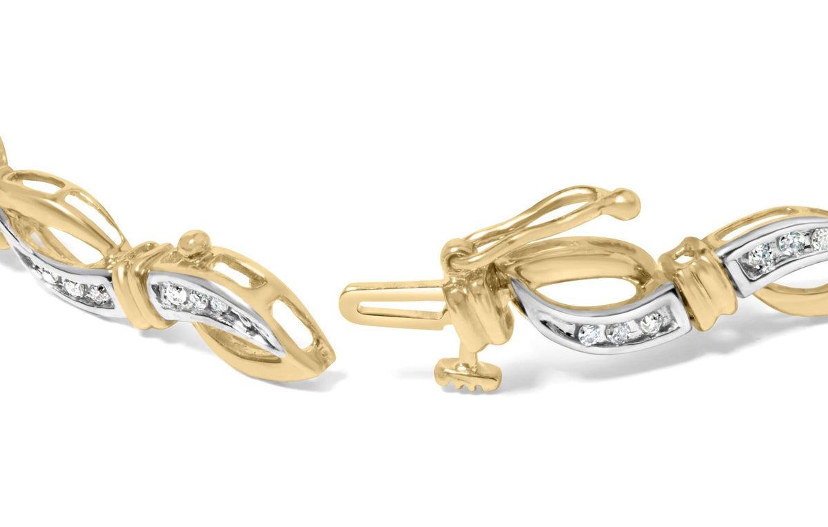 10K Yellow and White Gold 1/2 Cttw Channel Set Diamond Infinity Link 7' Tennis Bracelet (H-I Color, I1-I2 Clarity)